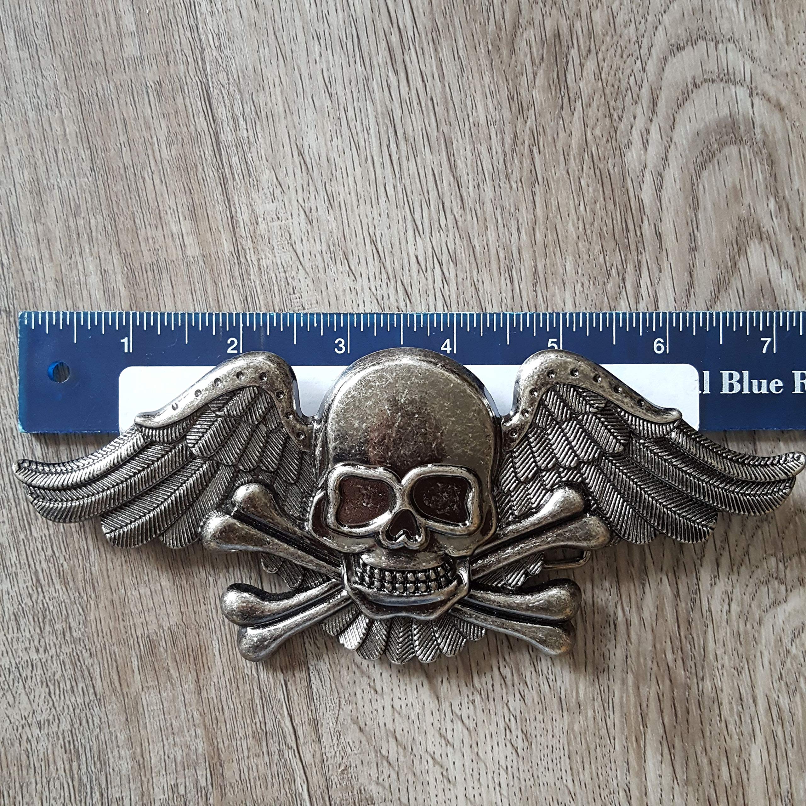 Big Winged Skull Cross Bone Belt Buckle