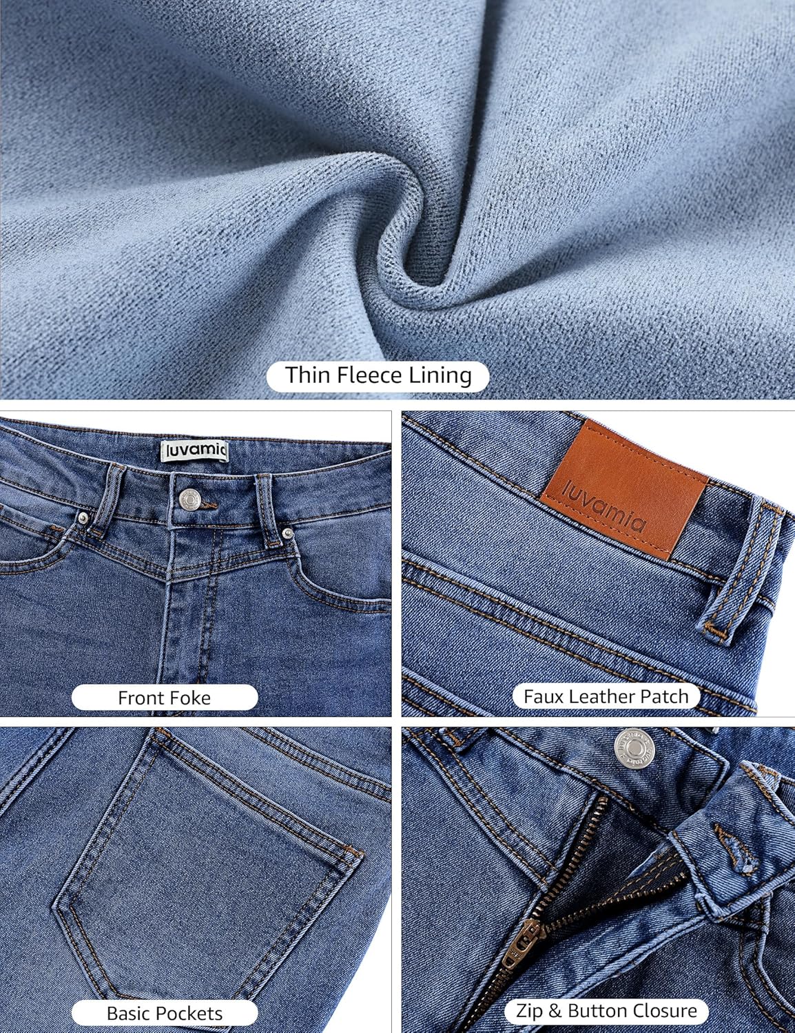 luvamia Skinny Jeans for Women Thin Fleece Lined High Waisted Front Yoke Fall Thermal Stretchy Denim Pants Warm Jeggings - Image 4