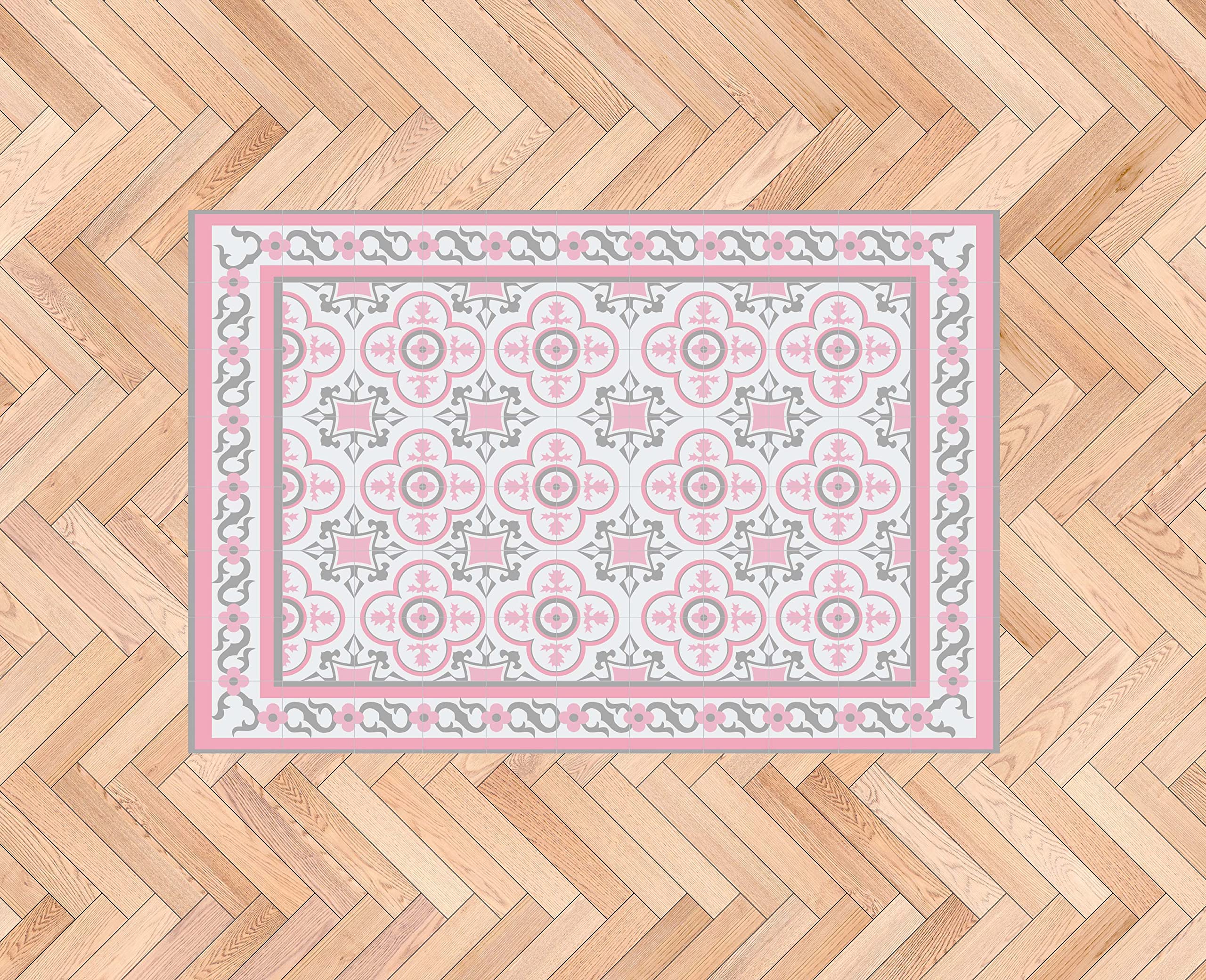 Oedim Tapis mosaïque vintage design rose, 95 x 95 cm, tapis de cuisine en vinyle, tapis de salon antidérapant, sol en vinyle