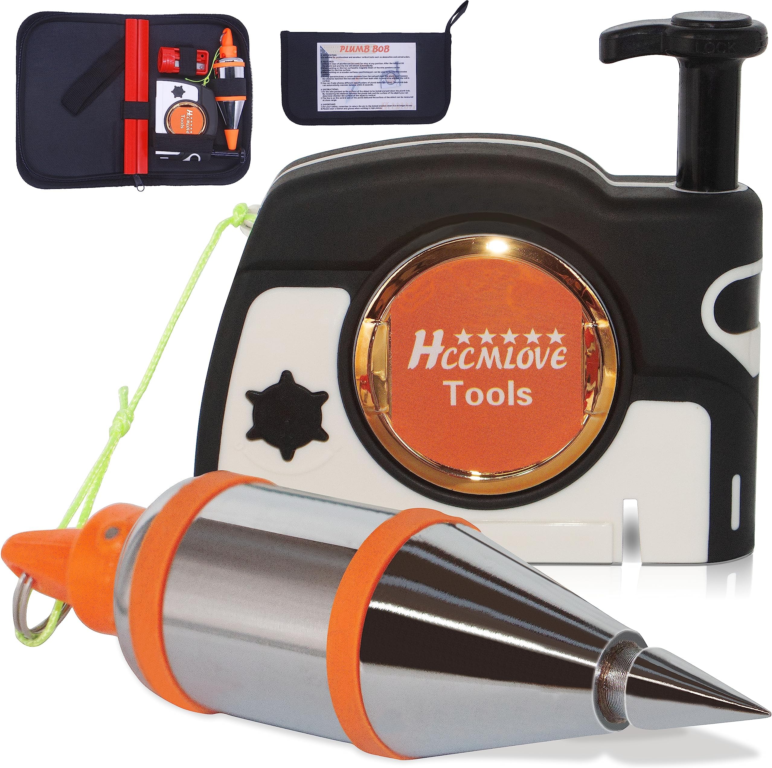 Plumb Bobs Magnetic - 15 oz(425g) Plumb Rite With 14.5 ft(4.5m) String,Sharpener,2 Pencils,Carrying Case,Line Reel Used in Construction Can Automatically Stretch the Line,Quickly Stabilize the Plumbob