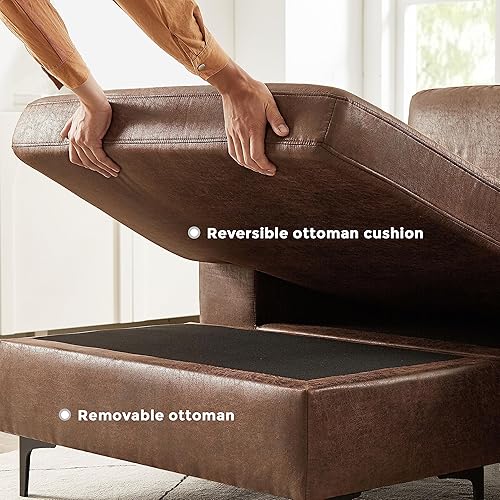 Miniatura 4 de Sofá modular de 100 pulgadas, sofá reversible moderno de piel sintética de mediados de siglo, sofá de 3 asientos en forma de L con diván para sala