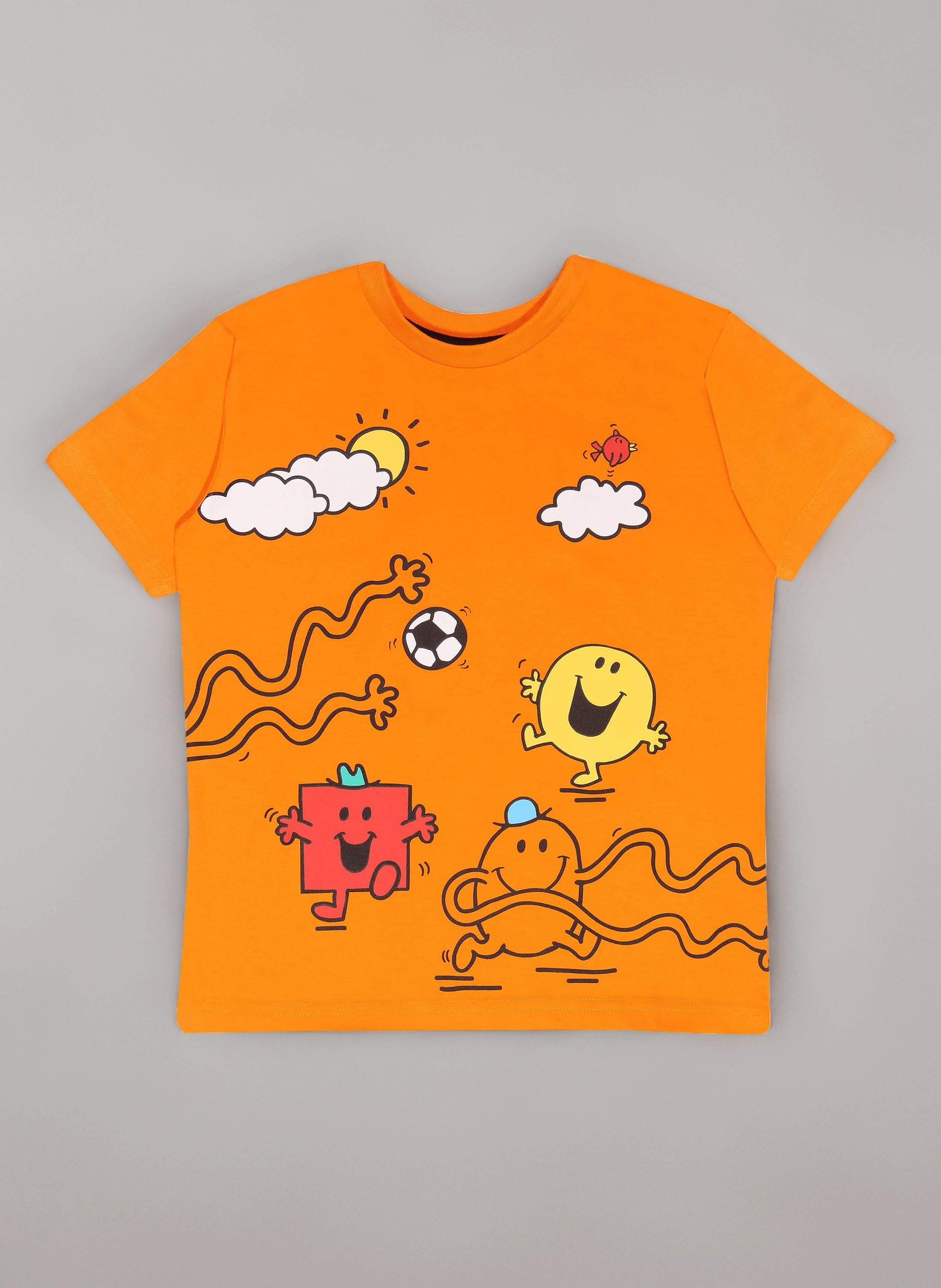 Popgear Boy's Men & Little Miss Happy Strong Mr Tickle Football T-Shirt Orange Fashion