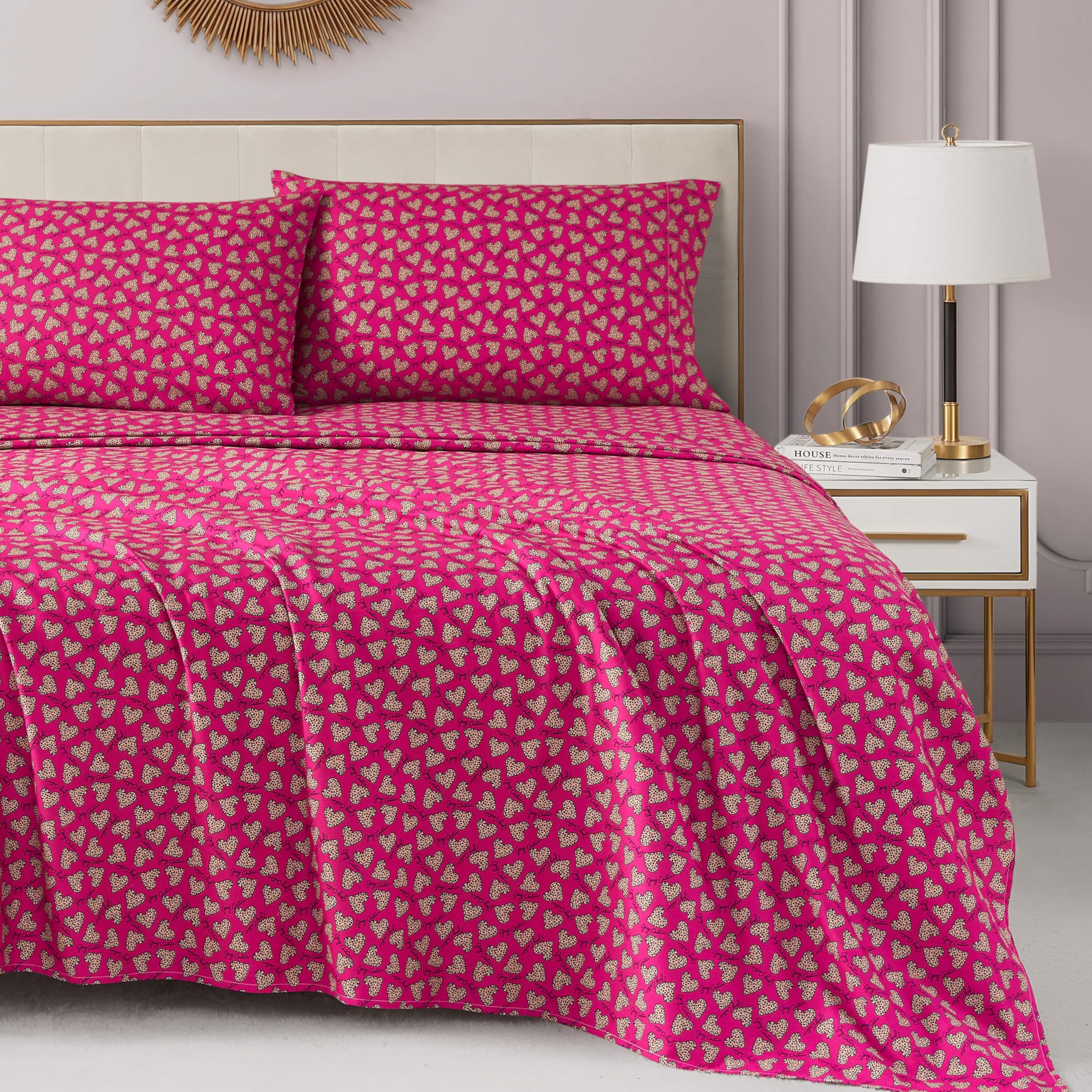 Juicy Couture Printed Microfiber Sheet Set, 3-Piece Twin, Leopard Heart