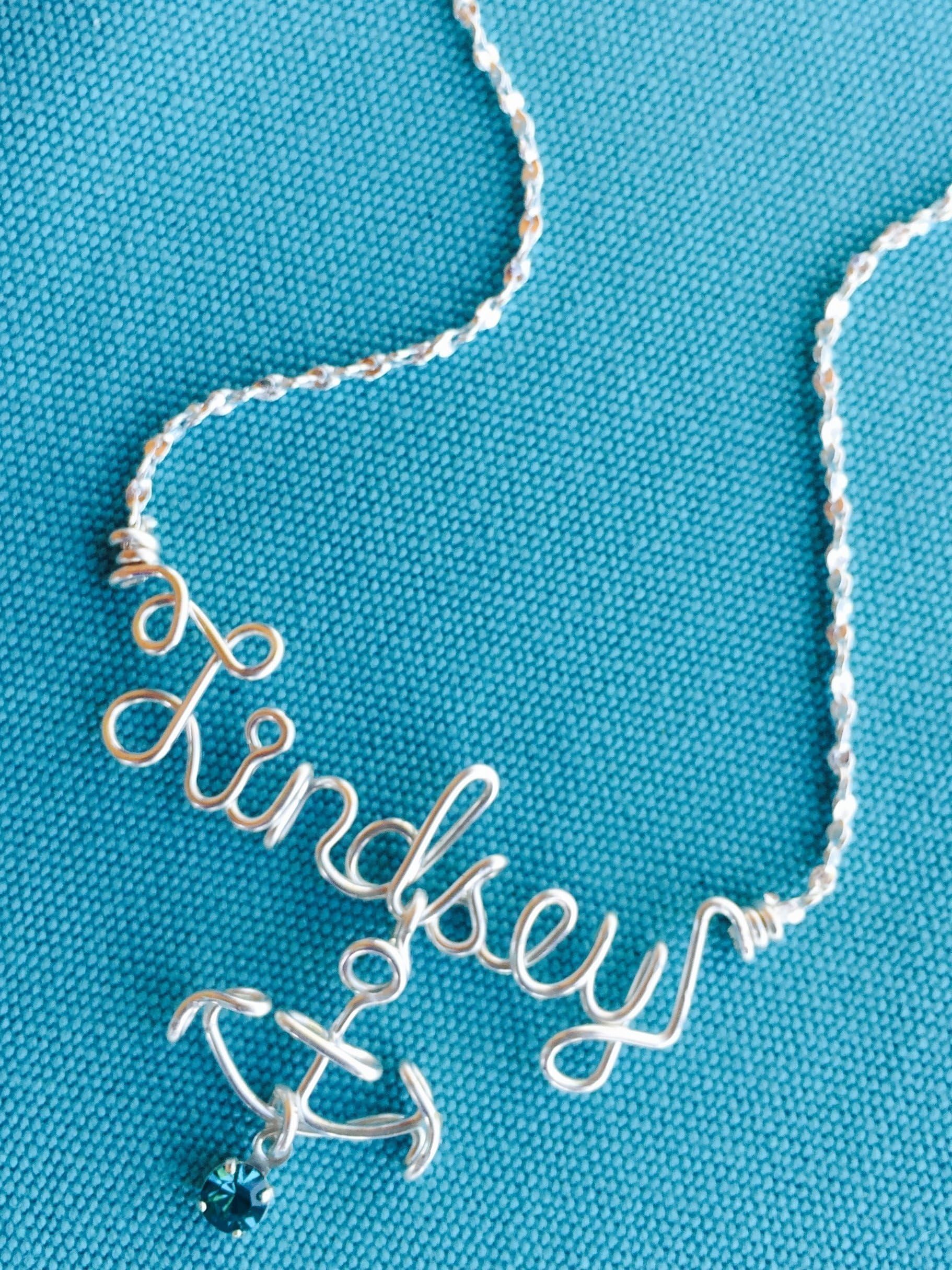 Personalized Anchor Necklace or Anklet in Silver or Gold~Anchor~Nautical~Charm w/Swarovski Birthstone~Any Name~Nautical Name Jewelry
