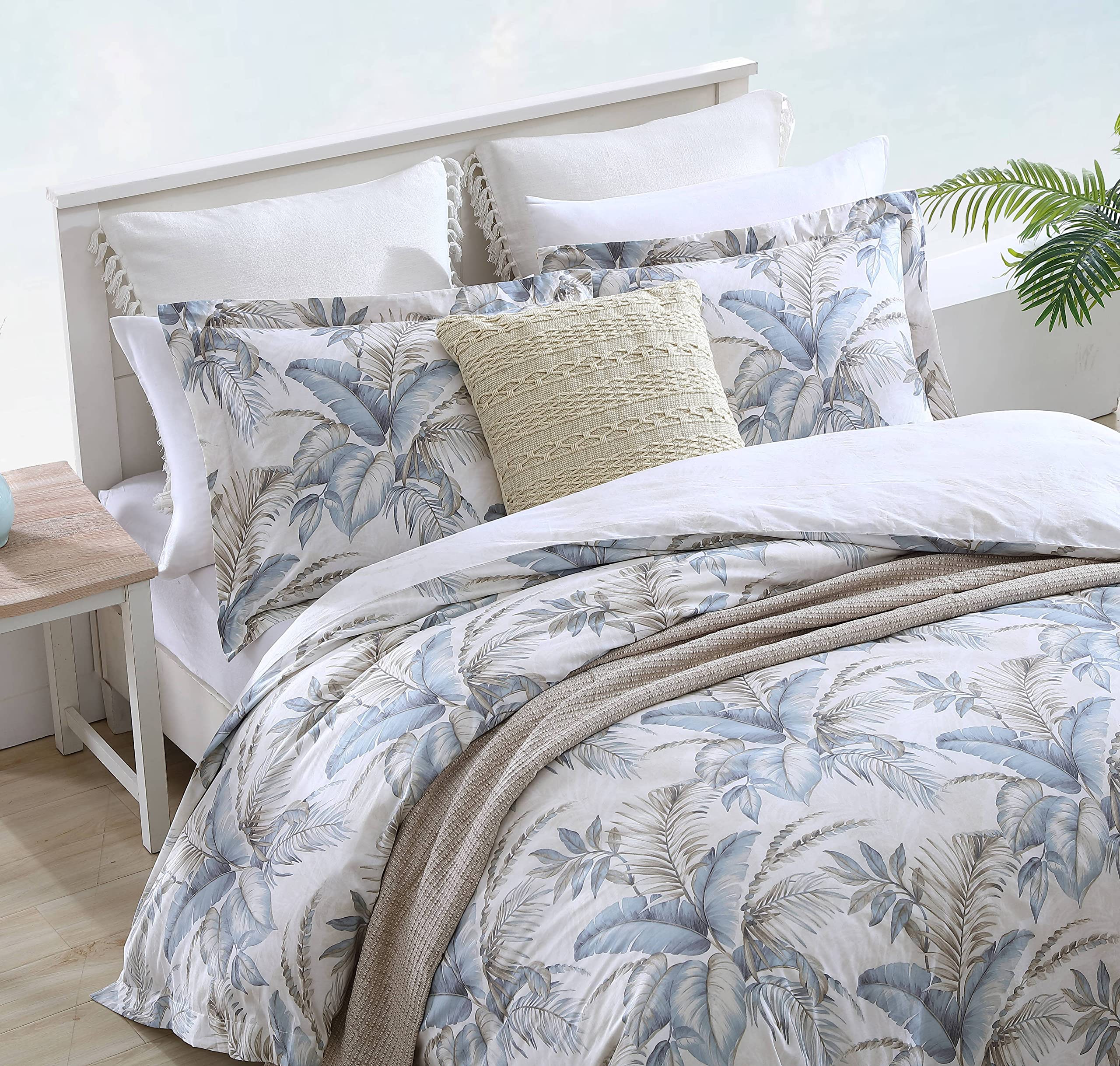 Tommy Bahama - Juego de Funda de edredón Queen, Ropa de Cama de algodón con Fundas a Juego y Cierre de botón, decoración del hogar para Todas Las Estaciones (Azul Azulado, Queen)