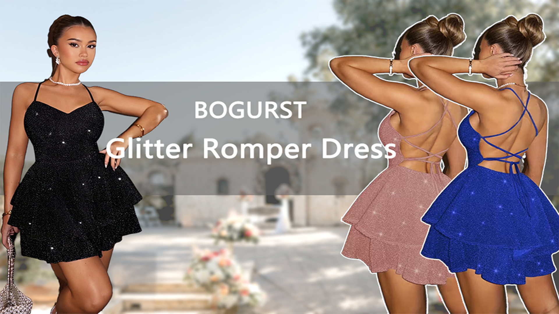 Amazon.com: BOGURST Sequin Glitter Romper Dress for Women Lace Up Backless  Sparkly Cocktail Dress, Pink, X-Small : Clothing, Shoes & Jewelry