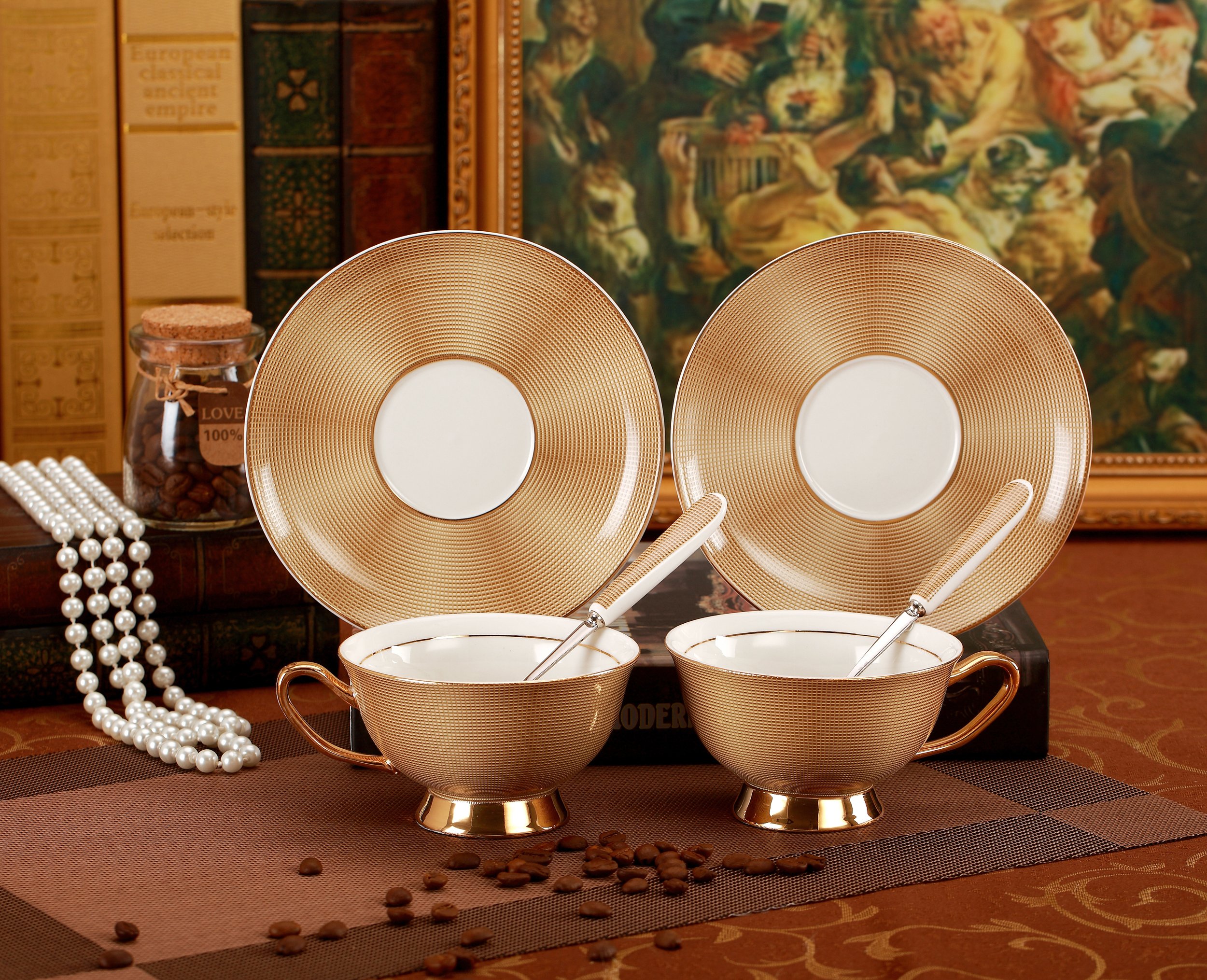 Amazon.com | Jusalpha® Porcelain Tea Set-Golden Brown Tea Cup and