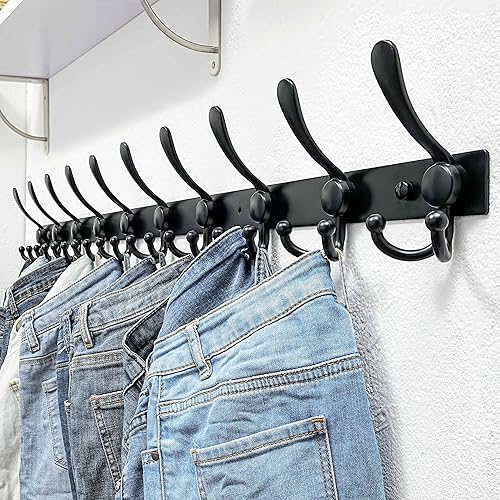 Miniatura 4 de Dseap MaxStrong 2.0 - Perchero de pared de 37 pulgadas de largo, 10 ganchos tri, de acero inoxidable ultra resistente, para colgar abrigos,