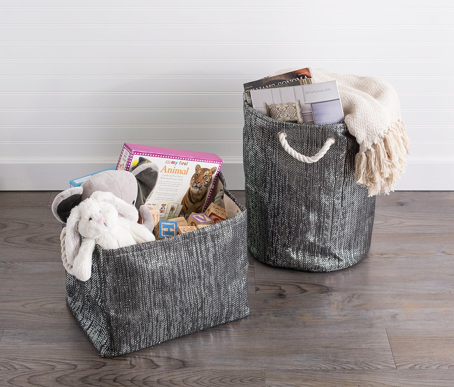 DII Decorative Metallic Lurex Storage Basket, Collapsible & Convenient for Home Organizational Solutions (Square - 11x11x11), Black, CAMZ36833, Large Square image 5