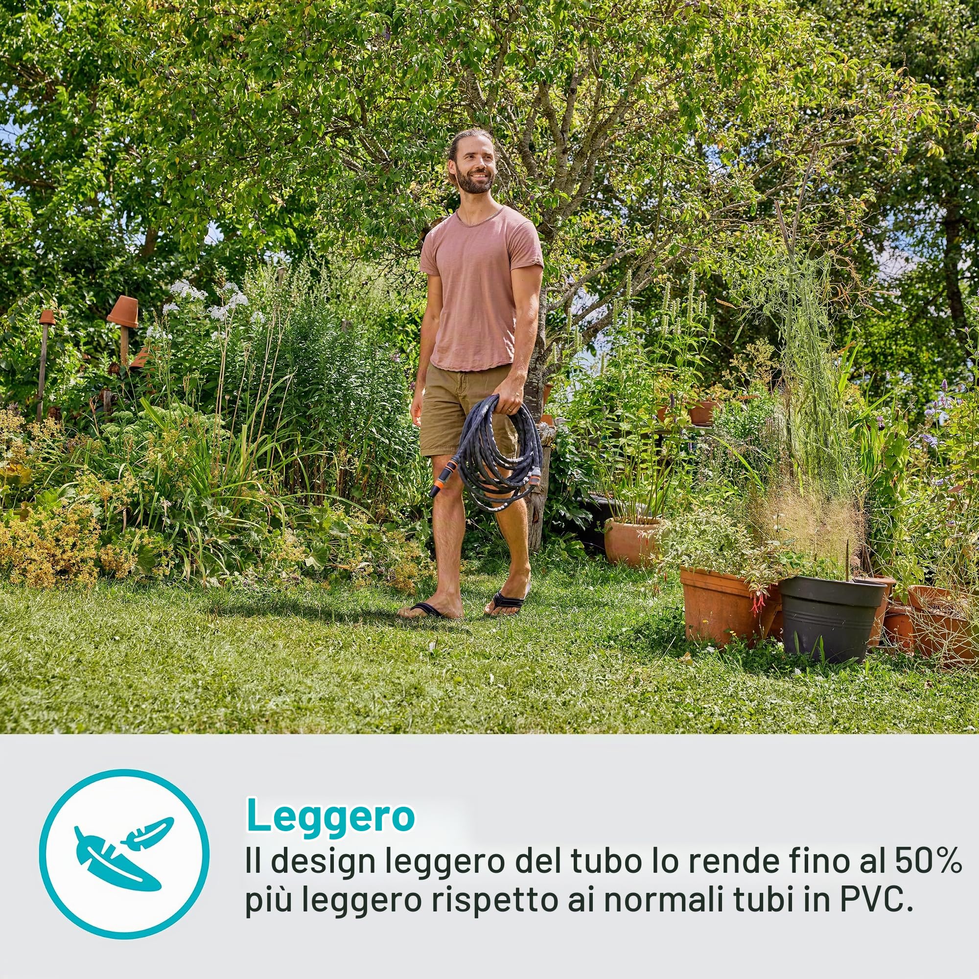 Gardena Liano Life Tubo in tessuto 1/2 pollici, 30 m: tubo da giardino in tessuto molto flessibile, con tubo interno in PVC, non si piega, peso ridotto, resistente alle intemperie (18457-20)