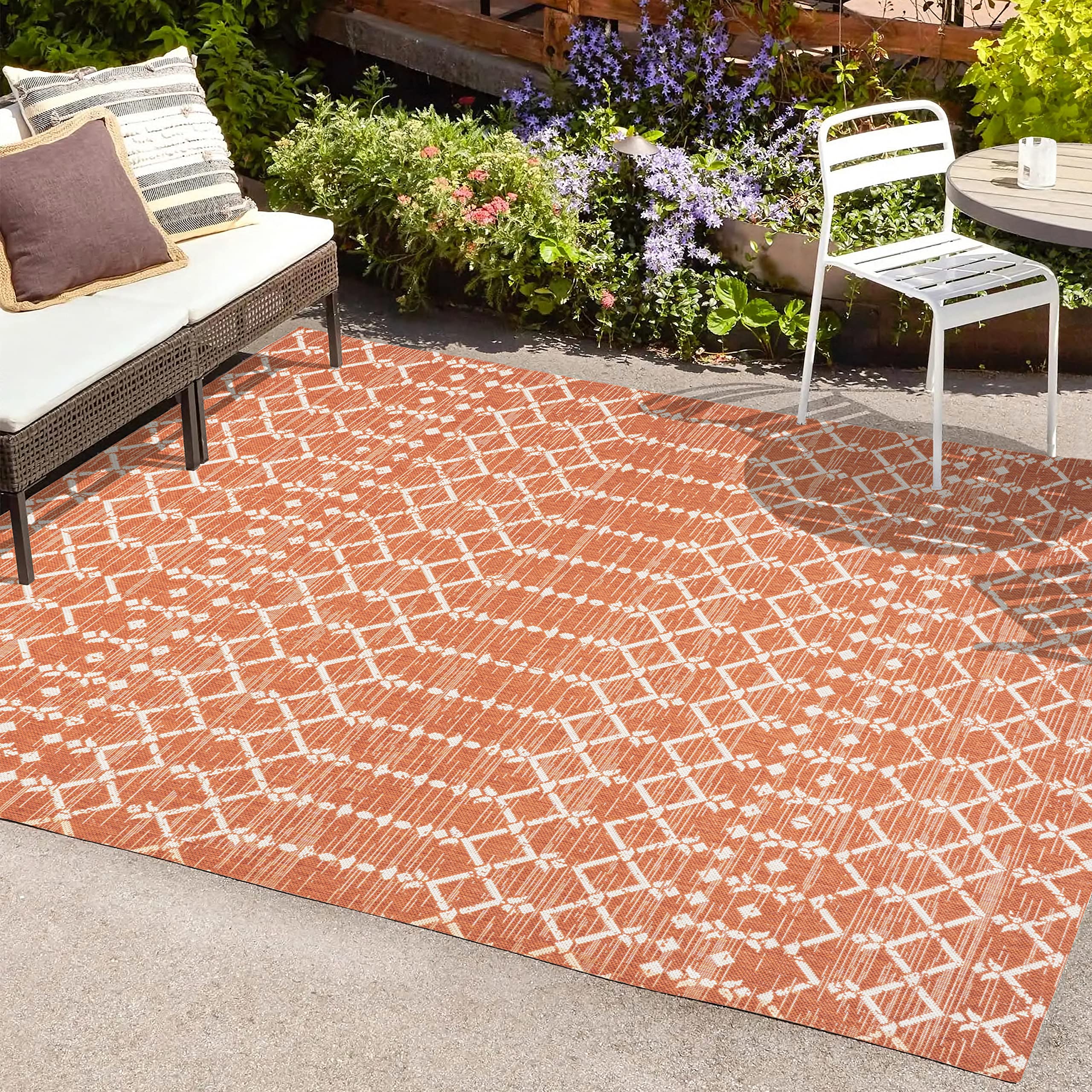 JONATHAN Y SMB108P-3 Ourika Moroccan Geometric Textured Weave Indoor Outdoor Area-Rug, Bohemian Rustic Scandinavian Easy-Cleaning,Bedroom,Kitchen,Backyard,Patio,Non Shedding, 3 X 5, Orange/Cream