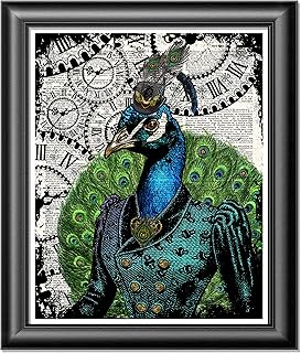 Peacock art print, Poster Print on Antique Dictionary book page, wall decor, Home decor, unique gift, Steampunk Peacock, Wall decor