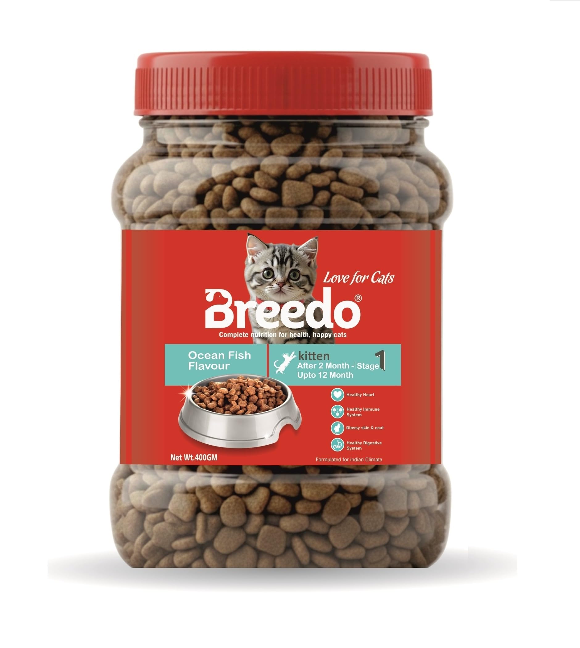 Breedo Breedo Ocean Fish Flavour Kitten Cat Food-400gm | Contains 41 Essential Nutrients | Complete & Balanced Nutrition for Kitten Cats.