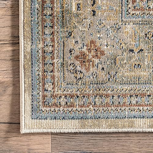 Miniatura 4 de nuLOOM Carol - Alfombra tradicional de medallón, 7 x 9 pies, color beige