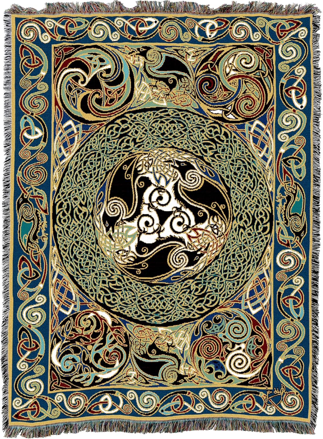 Morrigan Ravens Panel Blanket by Jen Delyth - Celtic Gift Tapestry Throw Woven from Cotton - Made in The USA (72x54) - Image 2