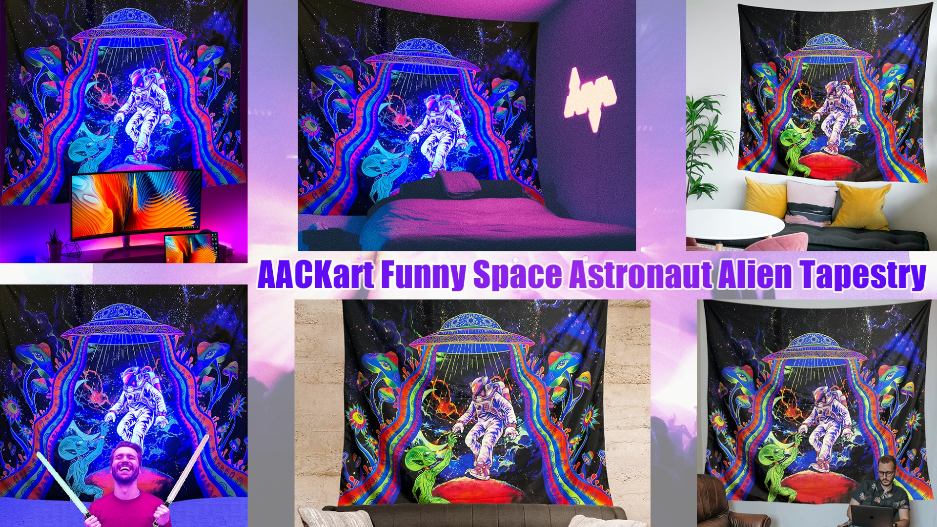 Amazon.com: AACKart Funny Alien Astronaut Tapestry - Black Light