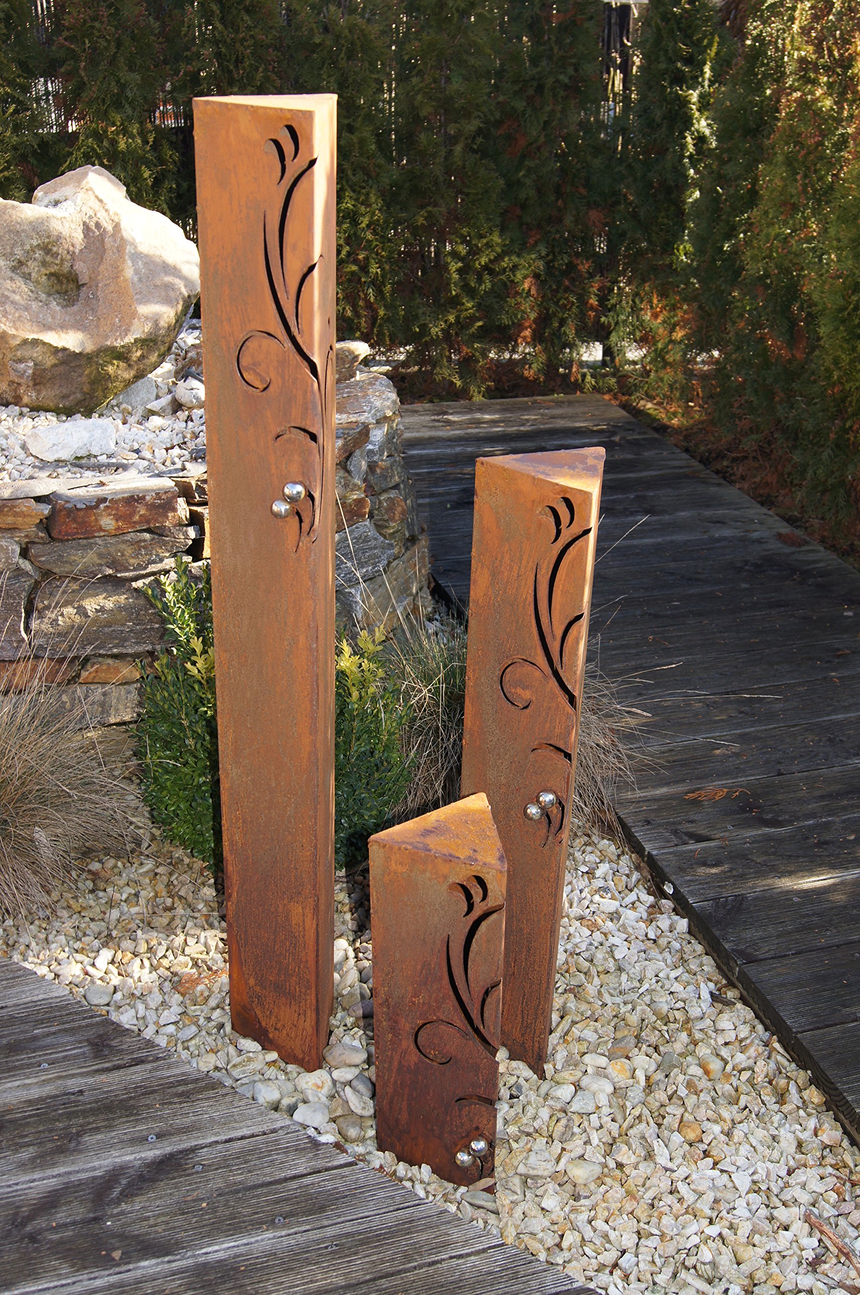 Säulenset Barocco Säule Set Edelrost Rost Romantik Gartendeko Garten Edelstahl - Kugeln