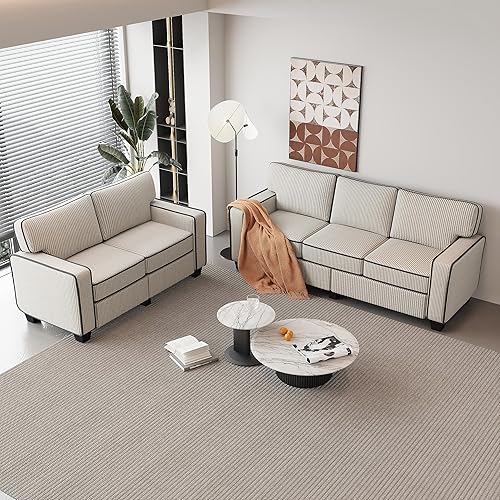 Miniatura 3 de Harper & Bright Designs Juego de sofá de 2 piezas y sofá biplaza de 2+3 plazas, juego de sala de estar con espacio de almacenamiento y patas de