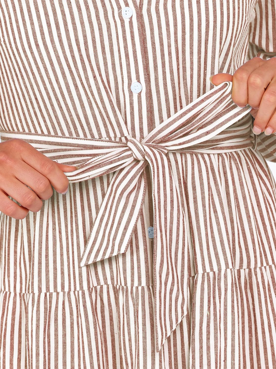 Caracilia Women Long Sleeve Maxi Dress 2026 Spring Casual Button Down Striped Plaid Tie Waist Shirt Dresses Vacation Outfits - Image 6