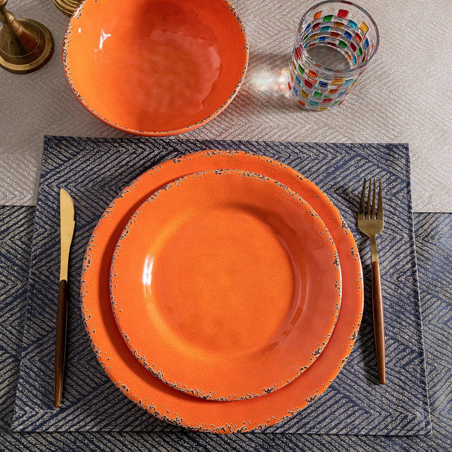 11" Melamine Dinner Plates, 6-piece dining Plate Set Unbreakable Dinnerware Plates for Indoor and Outdoor, Unbreakable Dishes Set of 6, Lightweight RV plates, Orange…