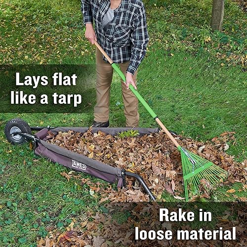 Miniatura 3 de AMES Carretilla plegable para césped, ligero, resistente, con un solo neumático, para hojas, mantillo, suministros de jardín