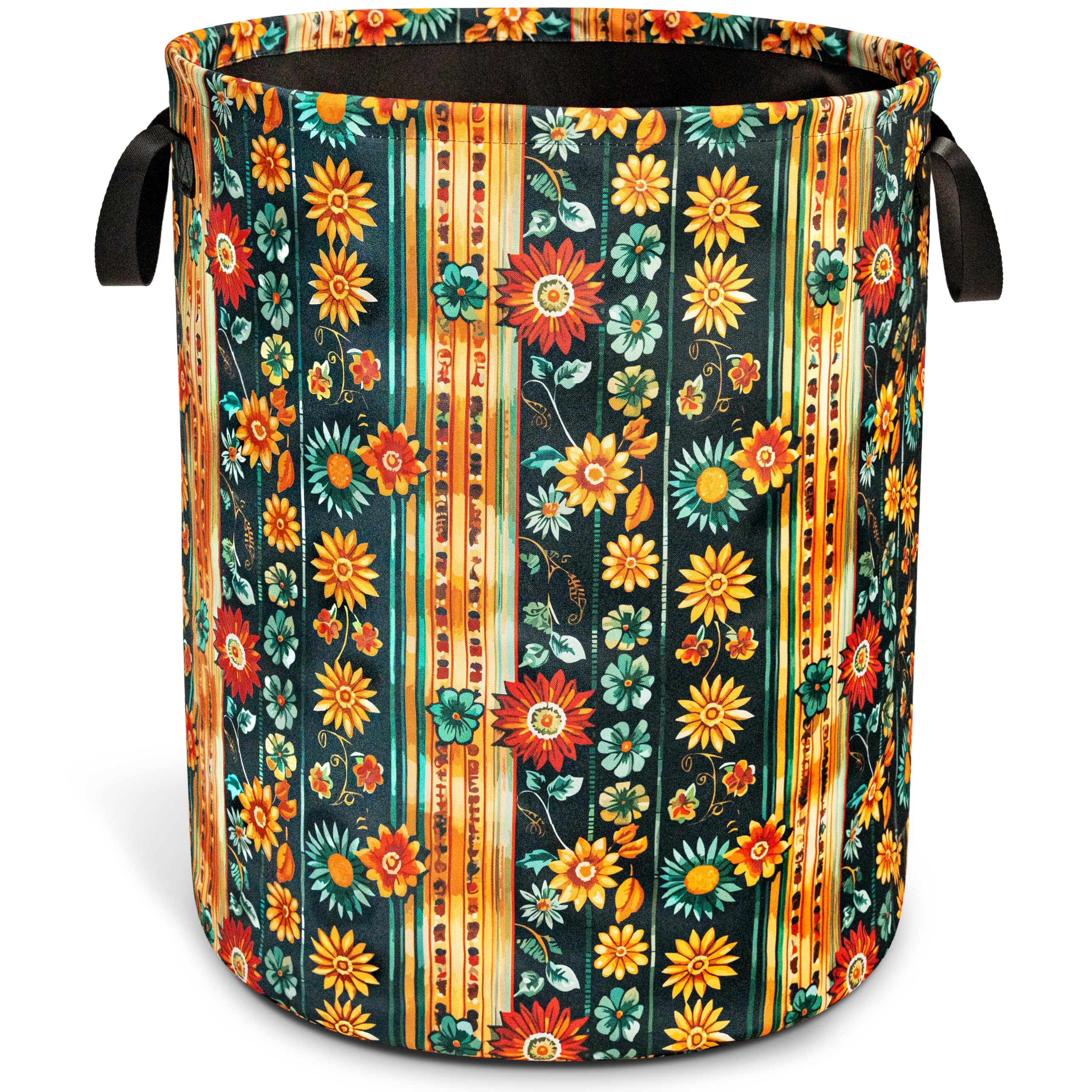 Folk Flower Art Boho Laundry Basket Foldable Oxford Cloth 18.9 x 16.5 Inch