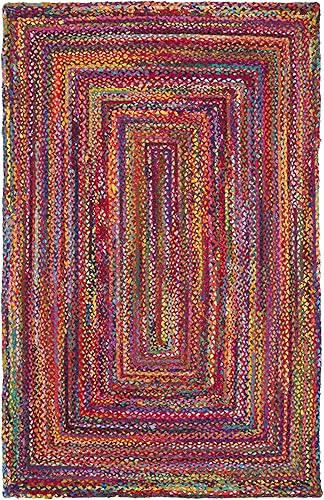 Miniatura 8 de SAFAVIEH Cape Cod Collection - Alfombra de área de 6 x 9 pies, color rojo y multicolor, hecha a mano de yute trenzado y algodón, ideal para zonas de