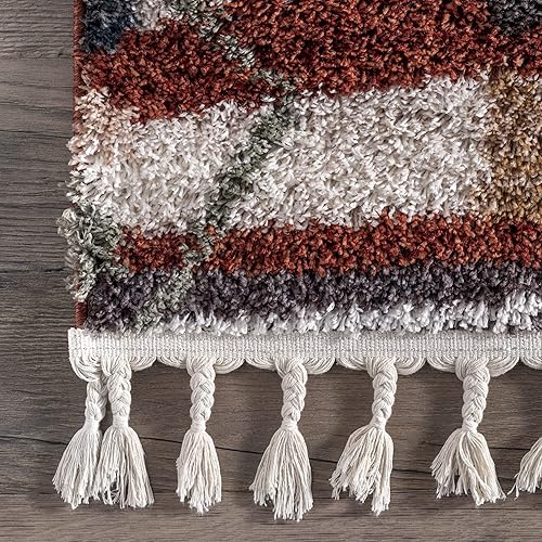 Miniatura 7 de nuLOOM Rosemarie - Alfombra bohemia suave con borlas, 4 x 6, color rojo