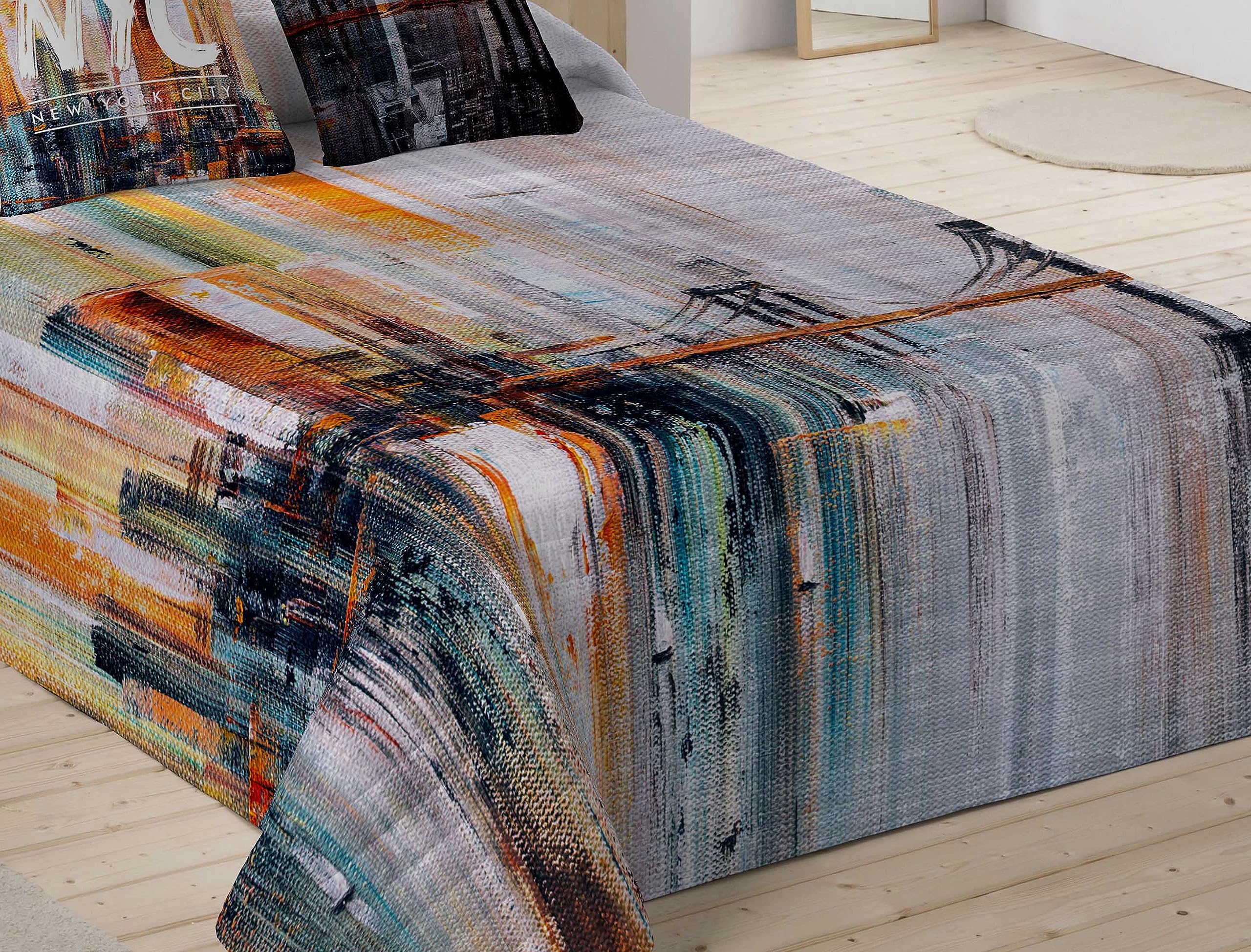 NATURALS Colcha Bouti Cama 90, 100% Algodón, Colcha con un Ligero Relleno, 180x260 cm, NY Art