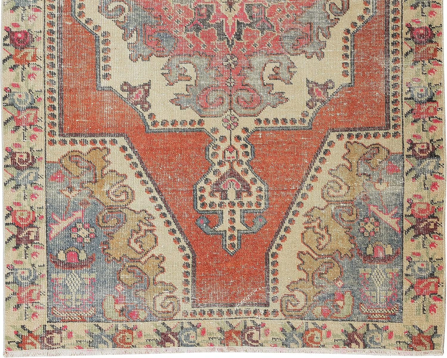 4.2x6.9 Ft Vintage Hand Knotted Turkish Wool Rug, One-of-a-Kind Geometric Carpet