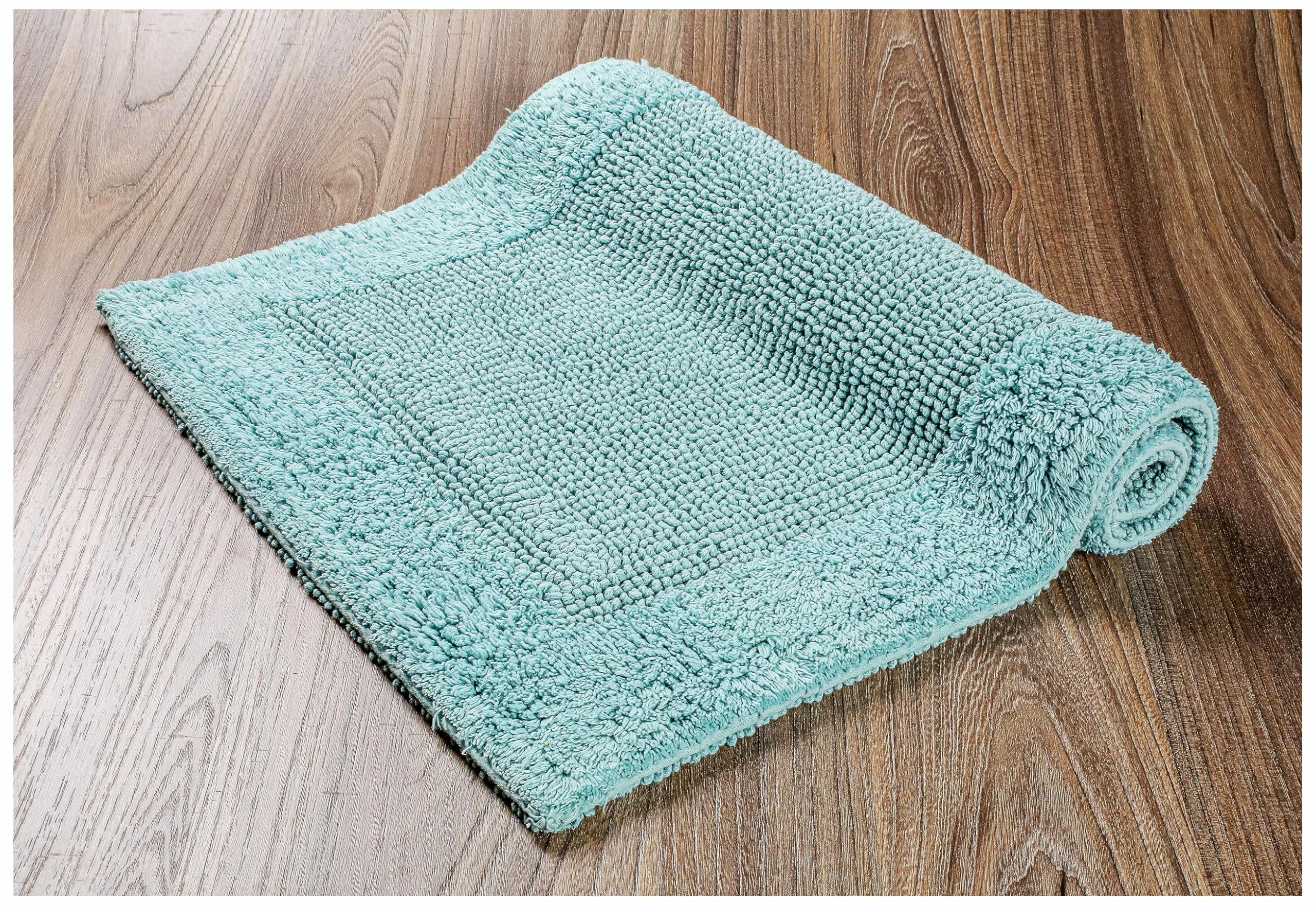100% Cotton Bath Mat Rug 17x24 – Soft Plush & Highly Absorbent, Reversible Bathroom Step-Out Mat for Shower & Tub, Heavy Weight – Aqua Green