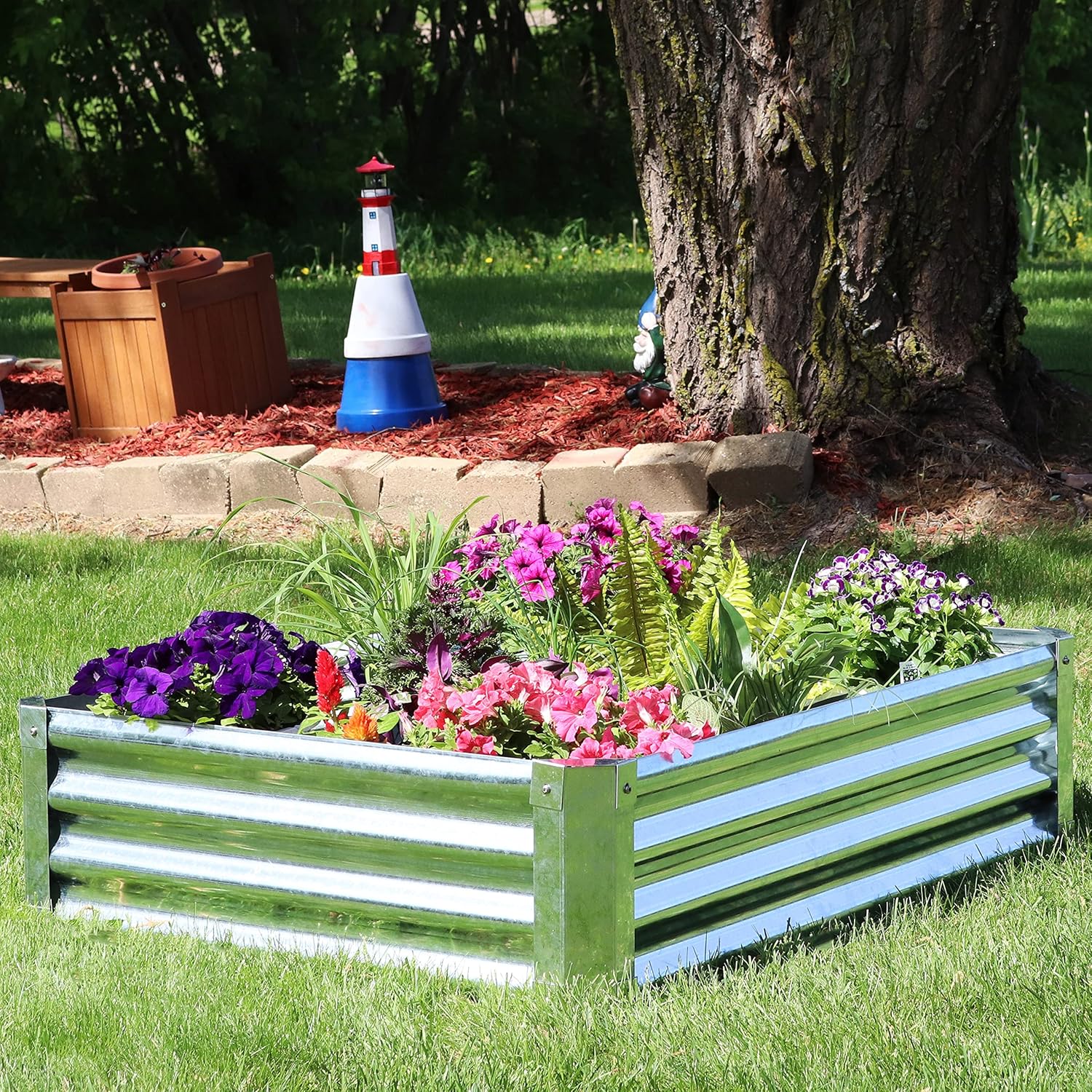 Sunnydaze Galvanized Raised Garden Bed Outdoor - Metal Planter Box for Gardening Vegetables and Plants - 12" H Rectangle - Silver