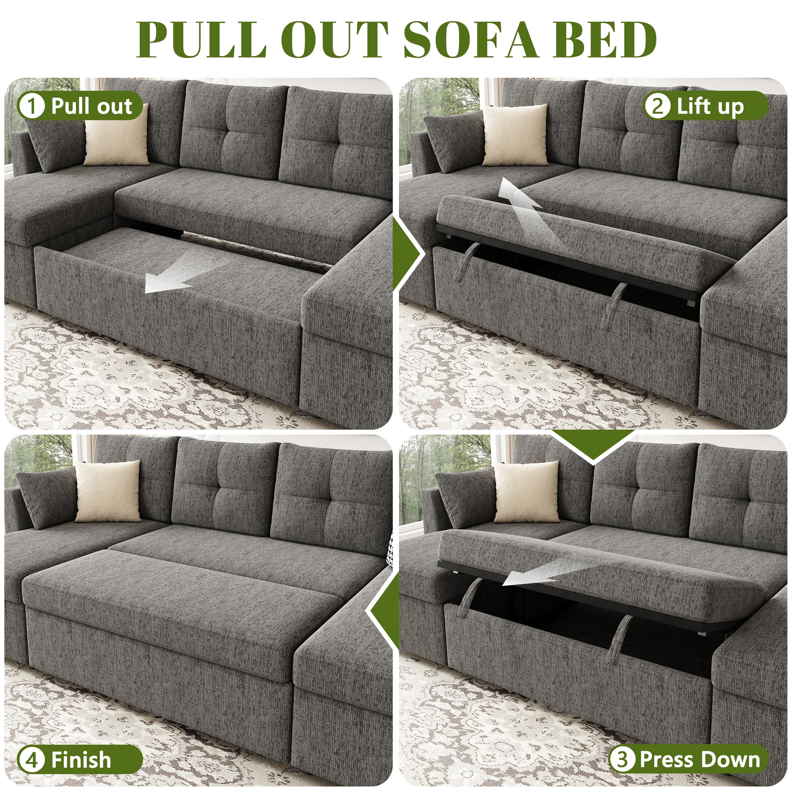 Best Friheten Sleeper Sofa Picks for 2026 2 Huatean Home Oversized Sleeper Sofa Couch, Sectional Sofa Bed, Dark Grey — product photo