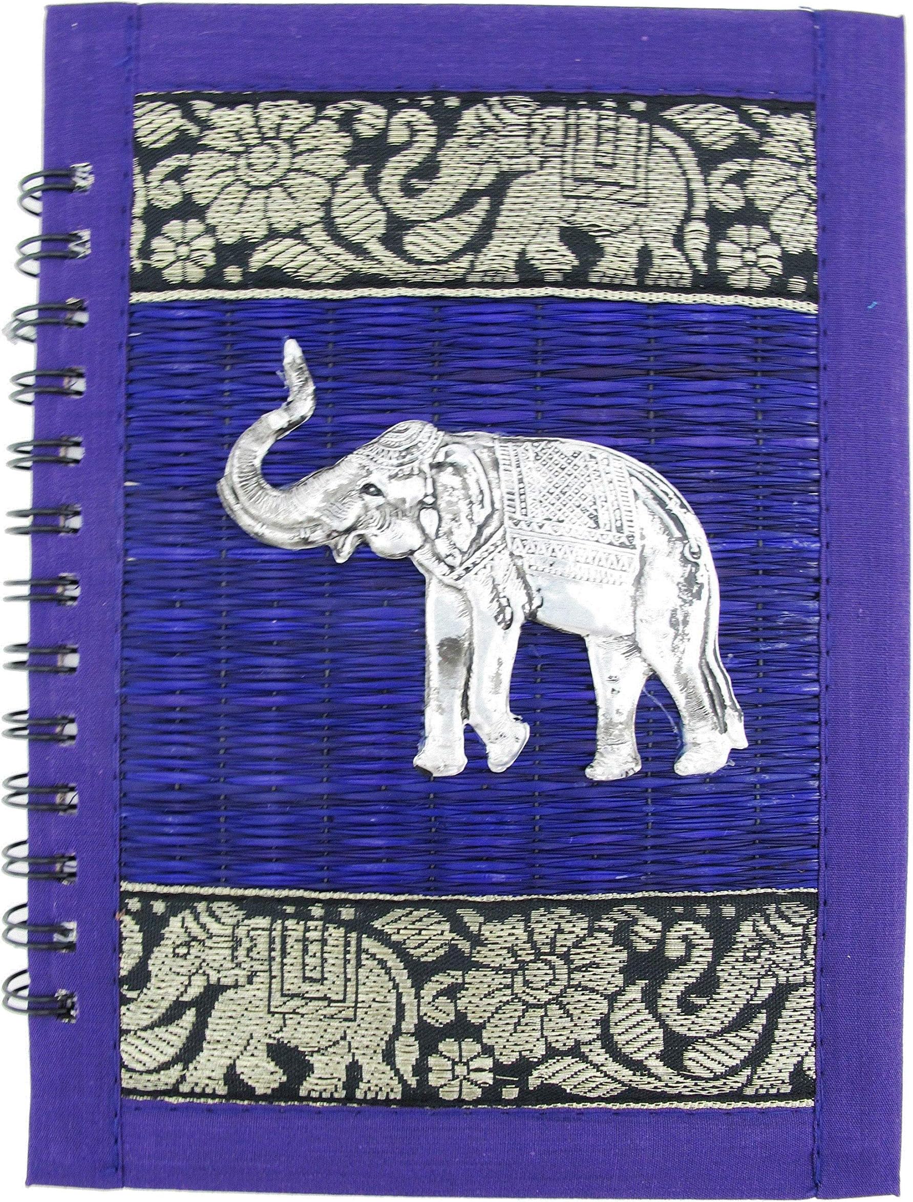 Lined Journal Elephant - Traveler Diary Notebook Writing - Spiral Bound, Refillable Paper, Blank Dated - Handmade Eco-Friendly Natural Straw Hardcover - 200 Pages 8.5 x 6.5 Inches (Amethyst Purple)