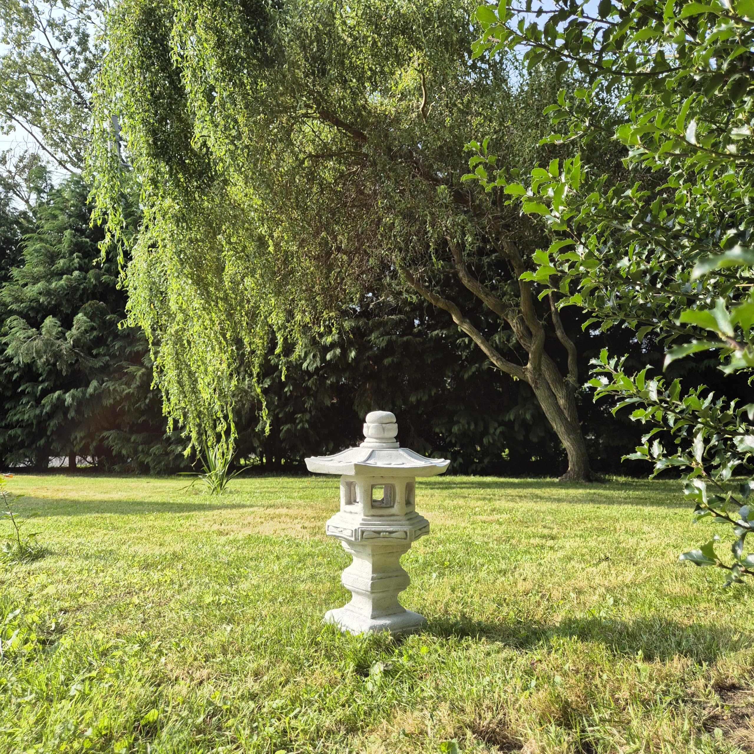 FABRIQ Yukimi Doro Statuetta decorativa da giardino in pietra artificiale, lampada giapponese su base, grigio, resistente al gelo, altezza: 42 cm