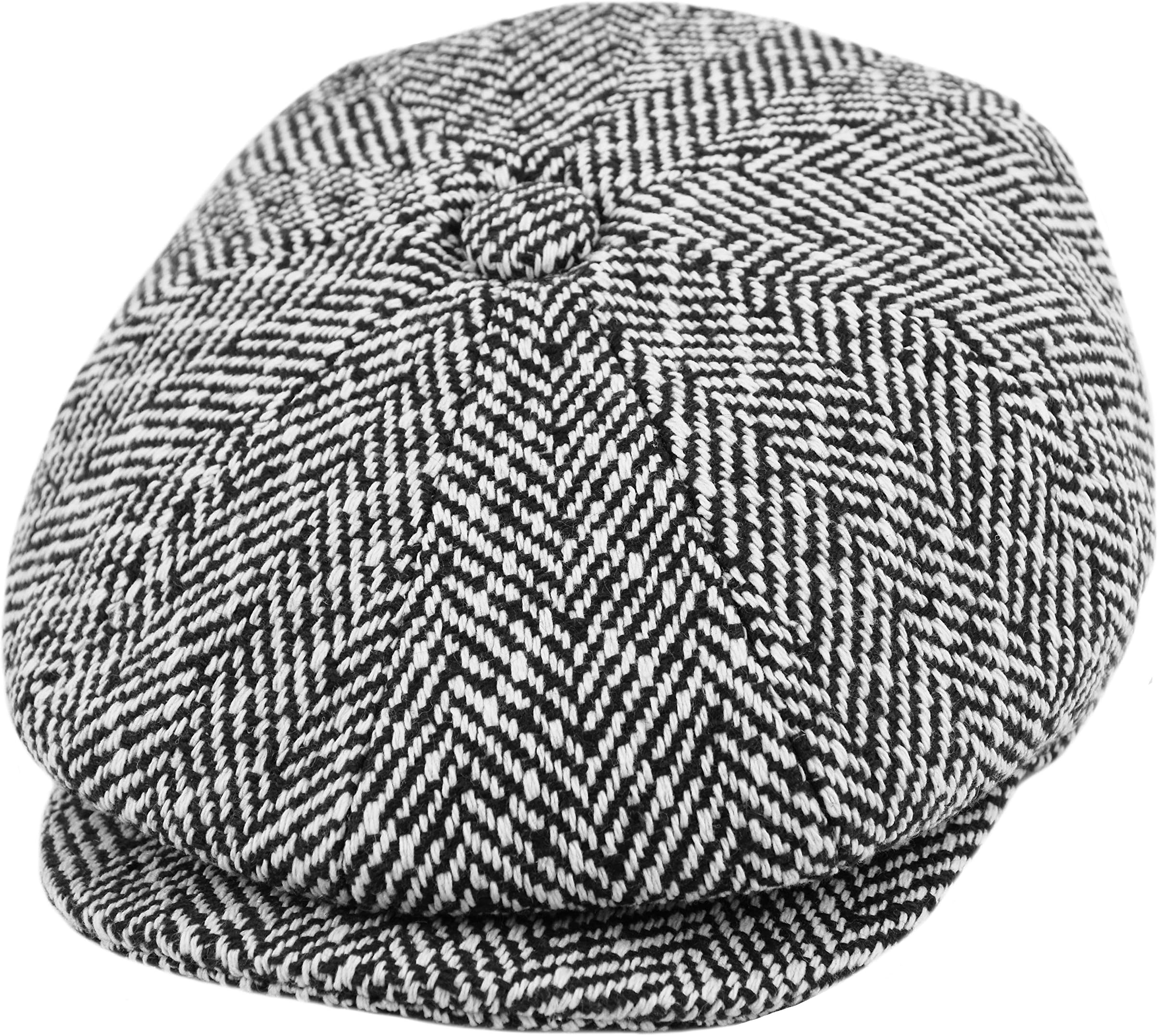 Men's Wool Newsboy Cap, Herringbone Driving Cabbie Tweed Applejack Golf Hat
