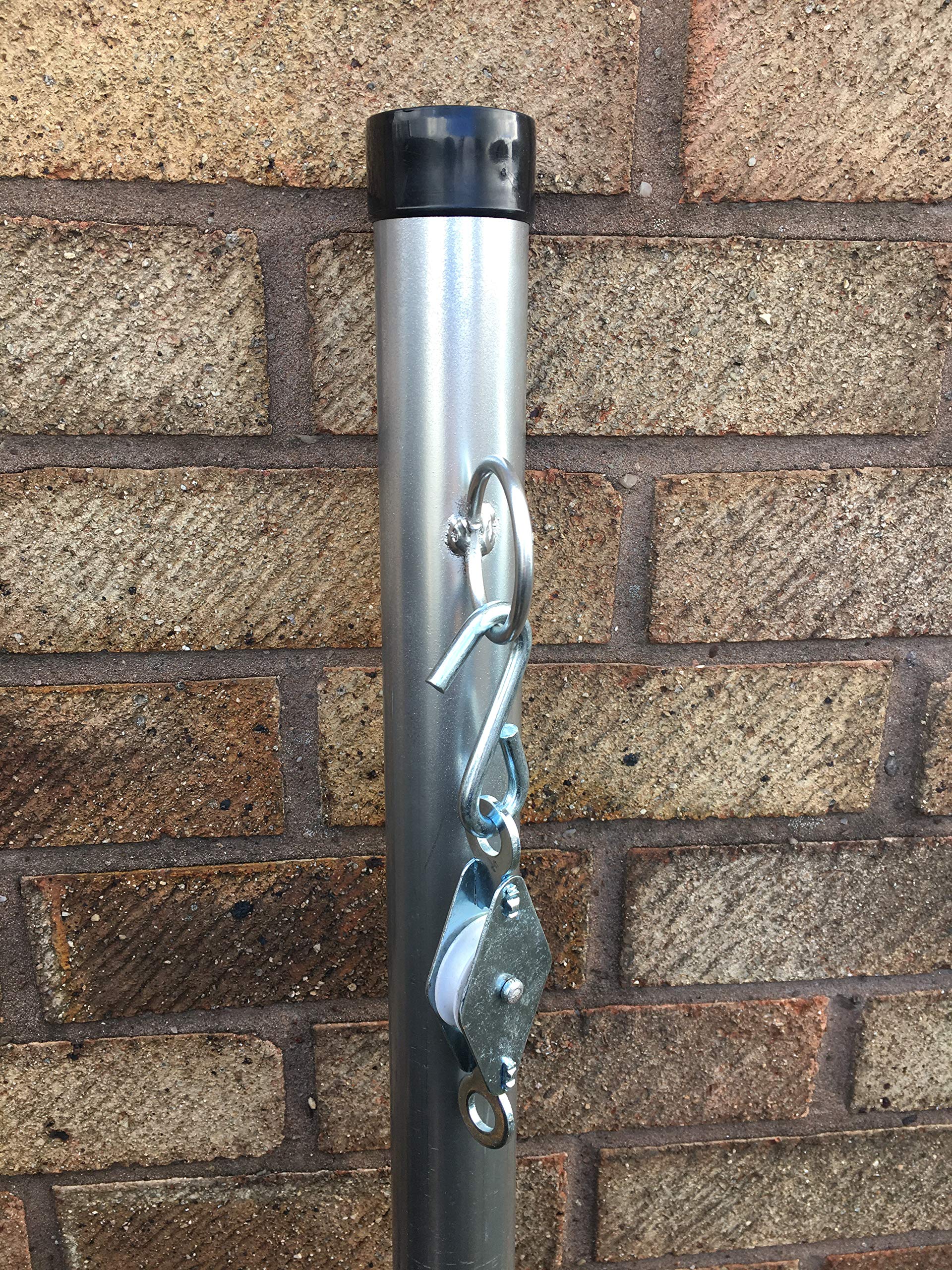 HILL TOP FABRICATIONS CO (1998) LTD - 3 Meter Washing Line Post, Galvanised Pole One Piece, With Pulley Wheel For Clothes Line And Middle Cleat Hook (10 Feet)