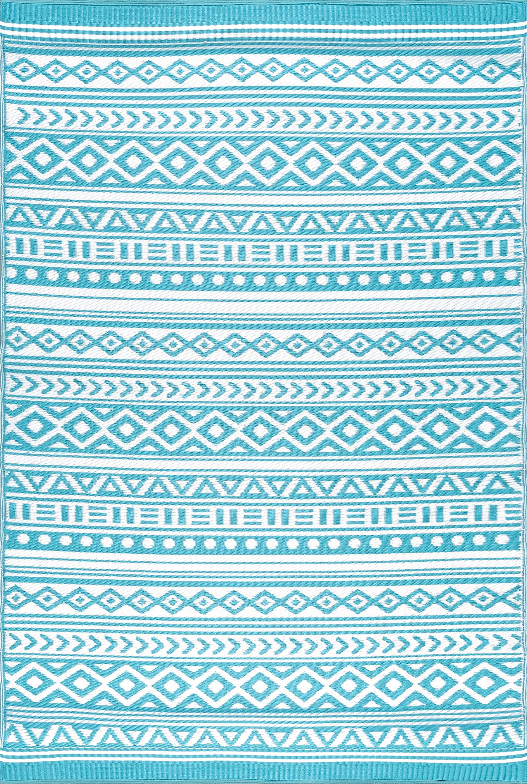 Tayse Anubis Aqua Reversible Plastic Straw Large 9x12 Outdoor Rug - Outdoor Rugs for Patios Garden Picnic Camping Mats Waterproof and Washable