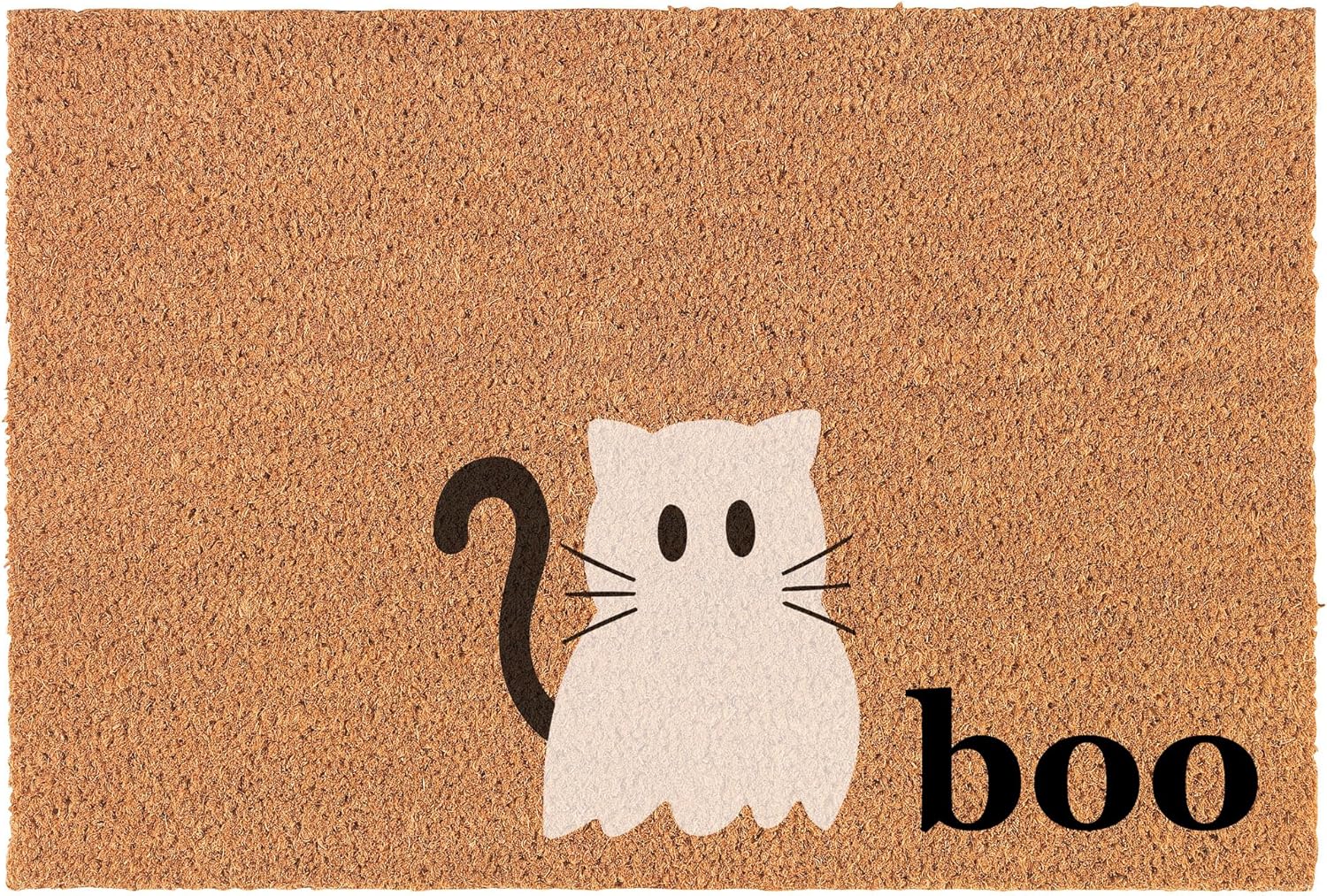 Welcome Doormat Coco Coir Door Mat Gift Cat Ghost Boo Corner White Halloween (24" x 16")