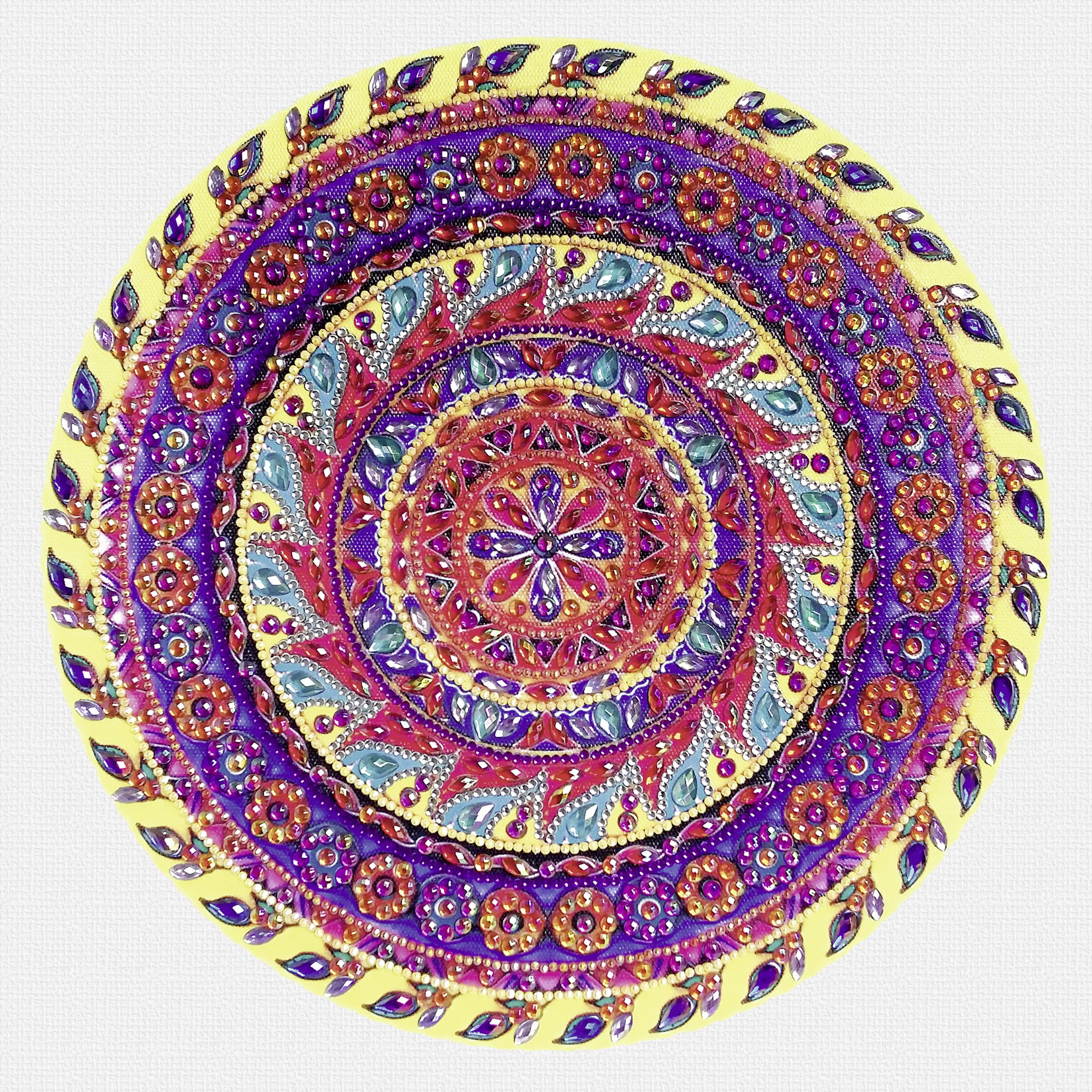 Kit Diamond Painting Mandala 30x30 Cm - Pierres Acryliques Tons Lilas, Verts, Bleus - Loisir Créatif Pour Enfants Et Adultes