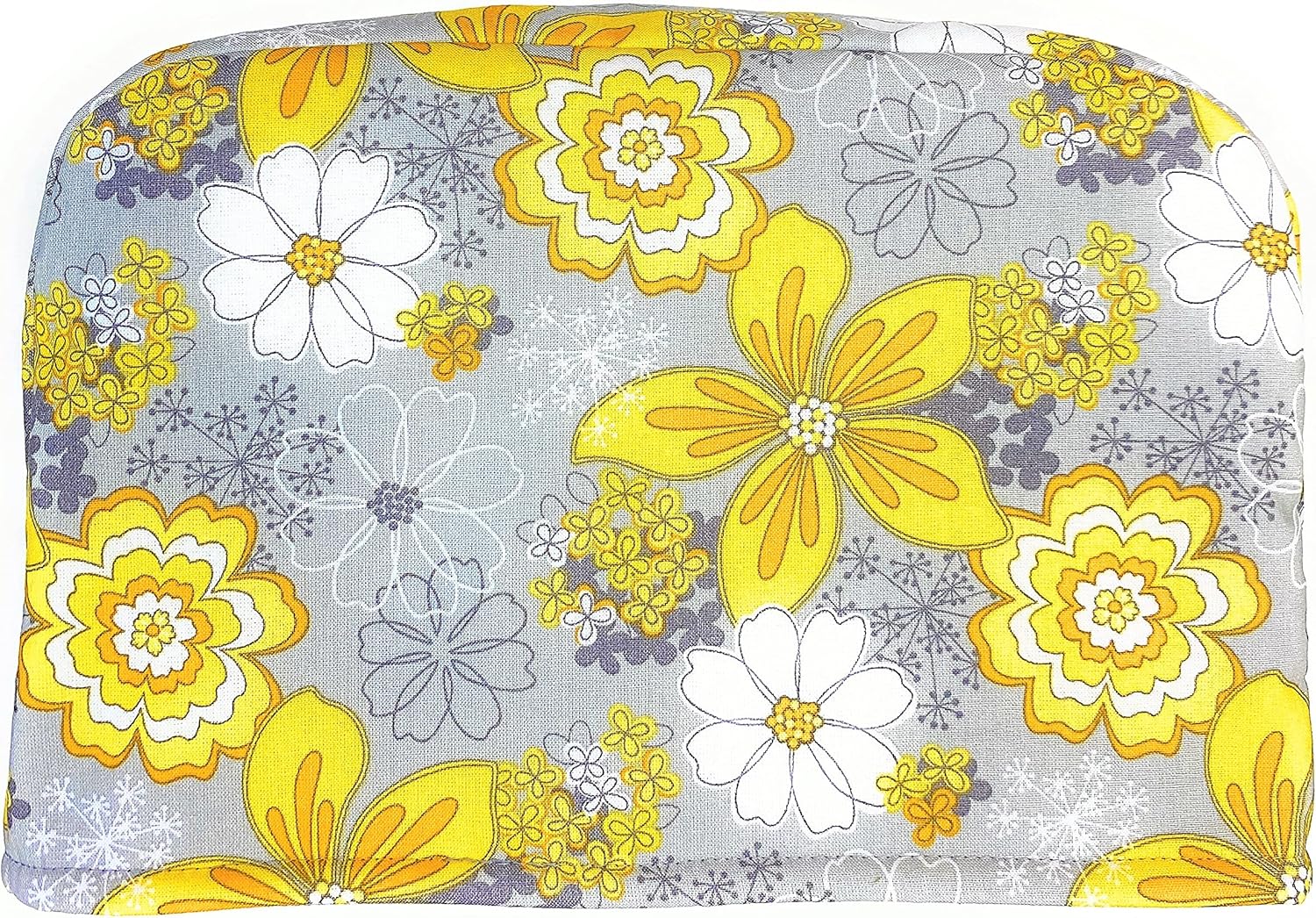 4 Slice Slot Yellow White Flowers on Grey Gray Reversible Kitchen Appliance Toaster Dust Cover Cozy 11.5(l) x 7.5(h) x 11.5(w) - She Who Sews