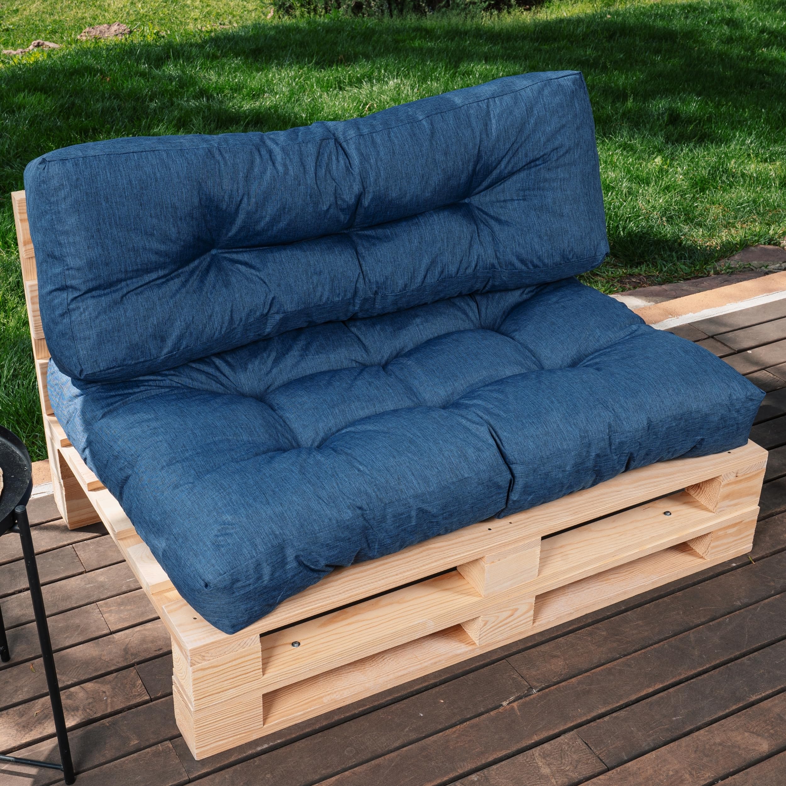 bananair - Cuscini per Pallet - Tessuto Idrorepellente e Anti-UV - Molto Confortevole, Imbottito in Schiuma - Cuscini per Divano Esterno Giardino (Seduta 120x80 cm + Schienale 120x40 cm, Blu)