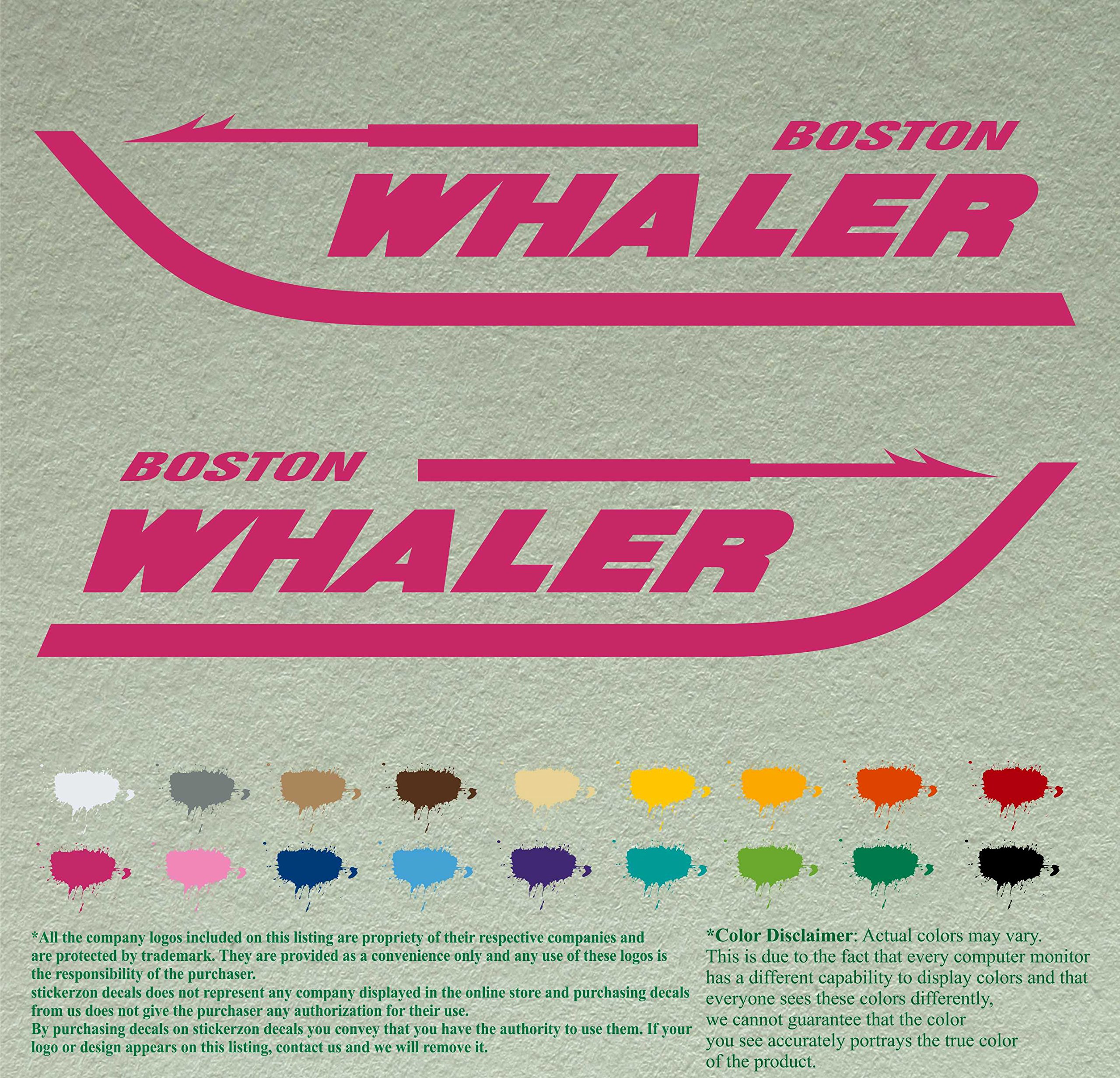 Pair of Boston Whaler Compatible Replacement Decals Vinyl Stickers Boat Outboard Motor Set of 2 (18" X 3.75", Pink 041)