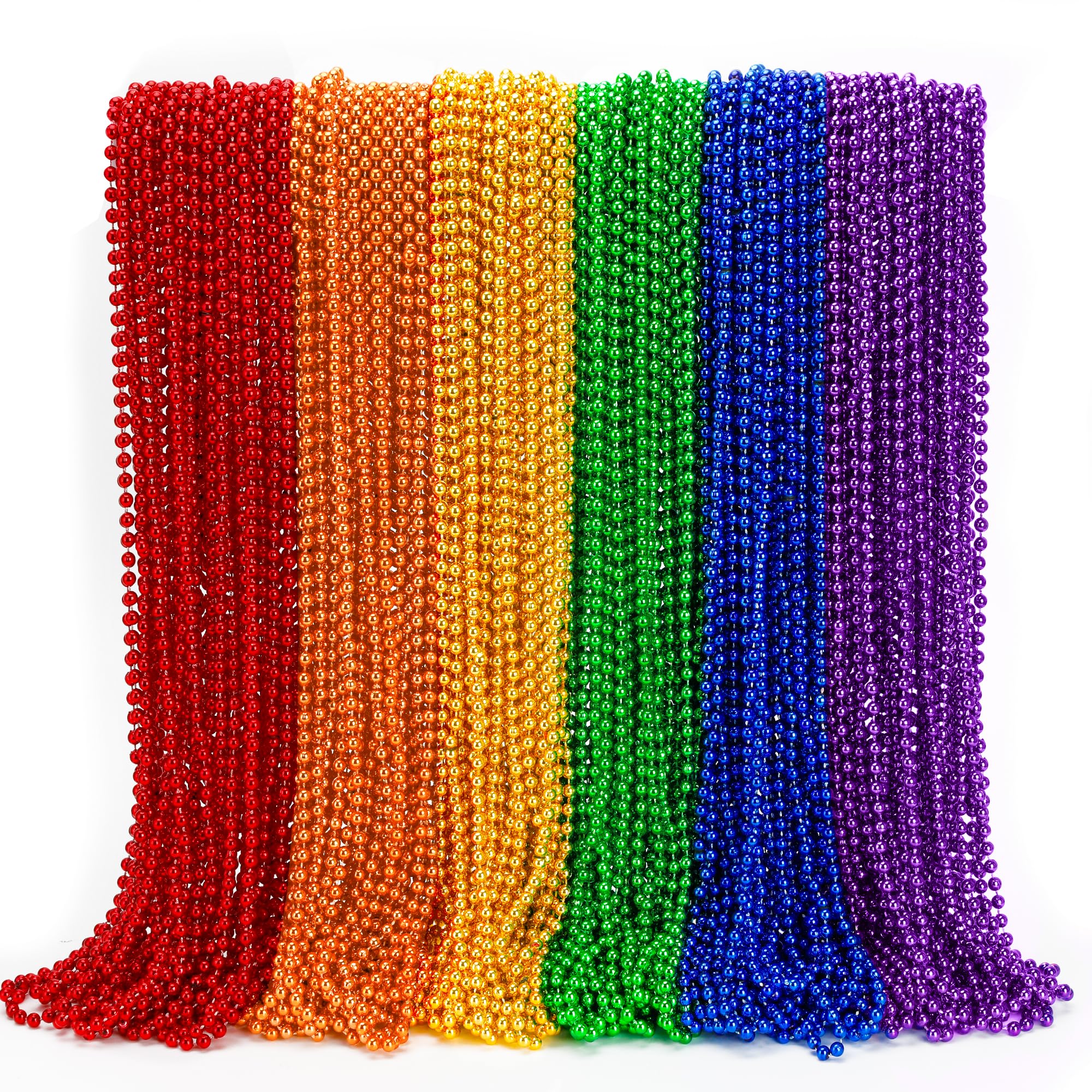EOBOH Pride Beads Stuff, LGBTQ Necklace Accessories,100PCS 6 Kinds of LGBTQ Metallic Beads Necklaces Bulk, Gay Lesbian Pride Necklace, Costumes Decor for Pride Month Parade Throws Party Favors