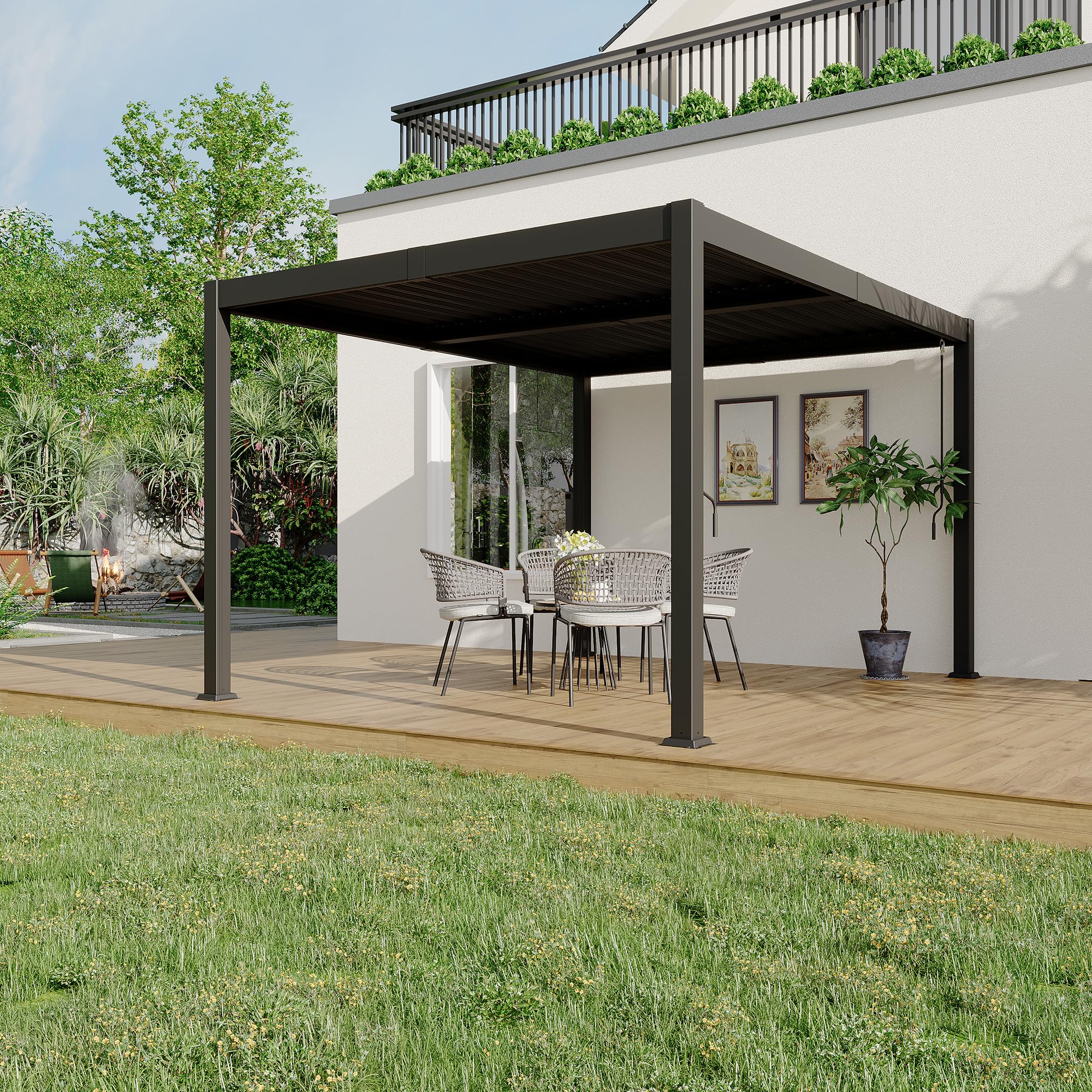 Photo 1 of ***part only**10X12 FT Pergola with Independent Adjustable Rainproof Roof, Outdoor Aluminum Louvered Pergola with Adjustable Top for Deck Garden Backyard