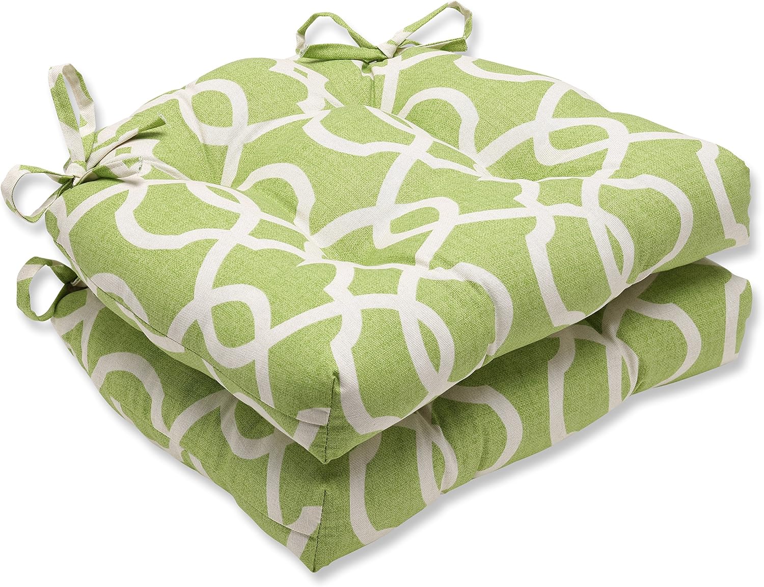 Pillow Perfect Lattice Damask Leaf Reversible Chair Pad, Set of 2,Green