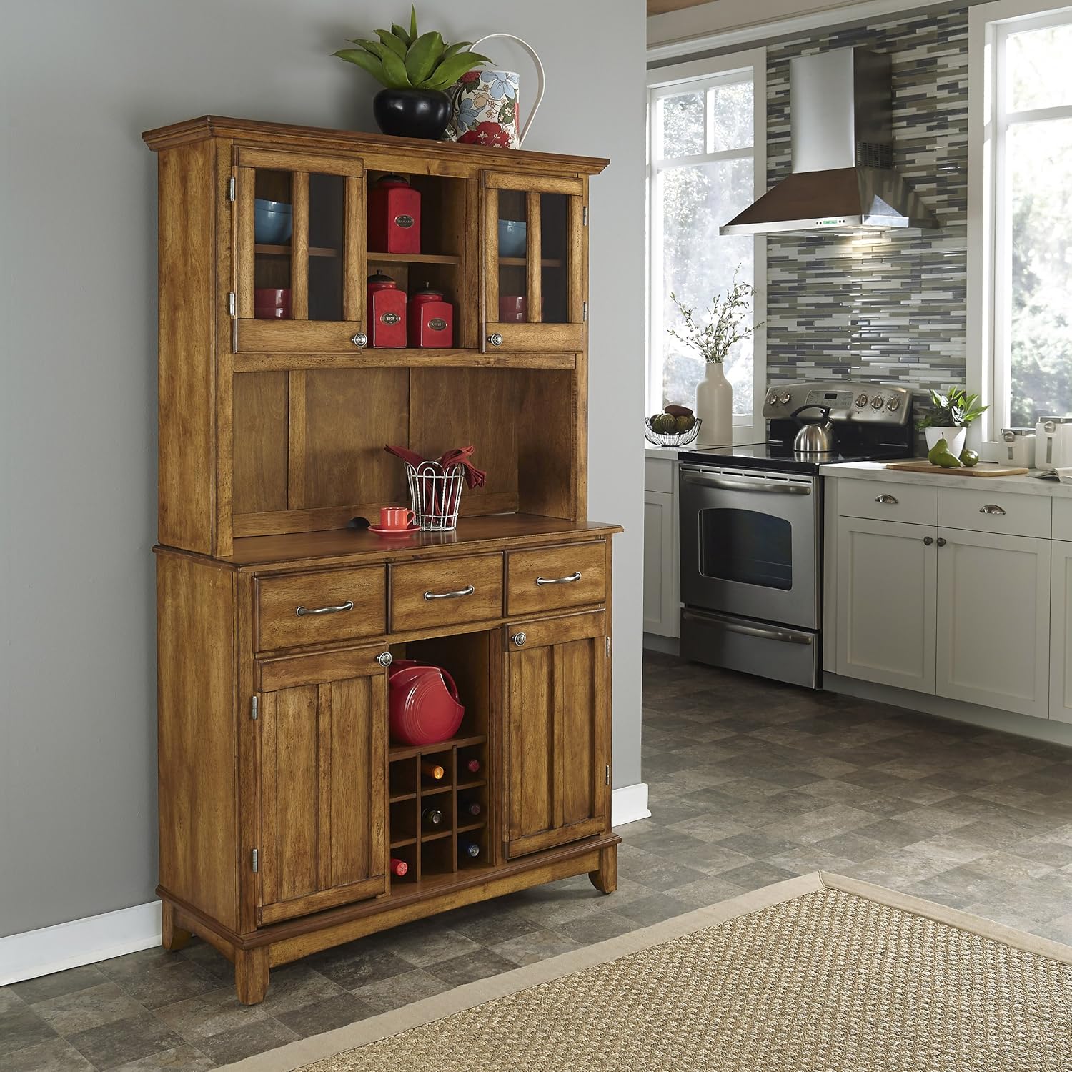 Homestyles Storage Pantry with Drawer and Adjustable Shelves 72 Inches High by 30 Inches Wide Distressed Oak & Cottage Oak with Wood Top by Home Styles : Home & Kitchen