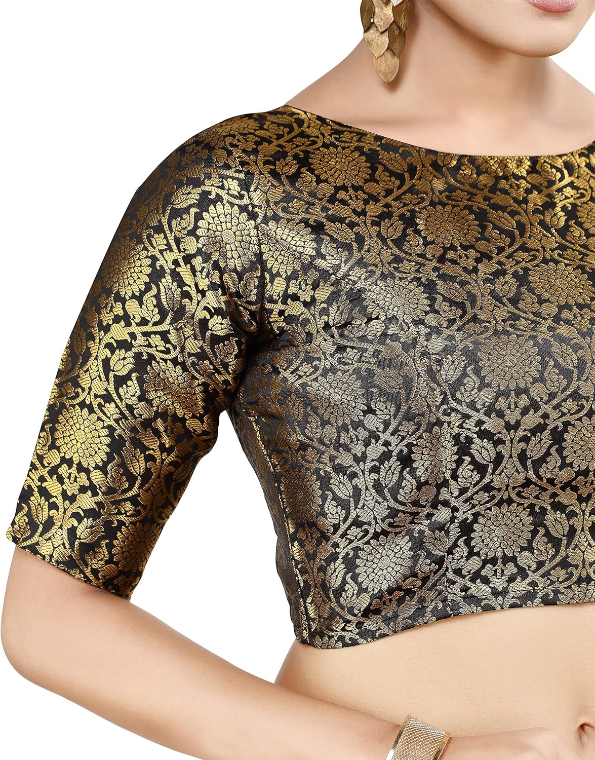 Womens Traditional Benaras Brocade Readymade Stitched Saree Blouse - Image 3