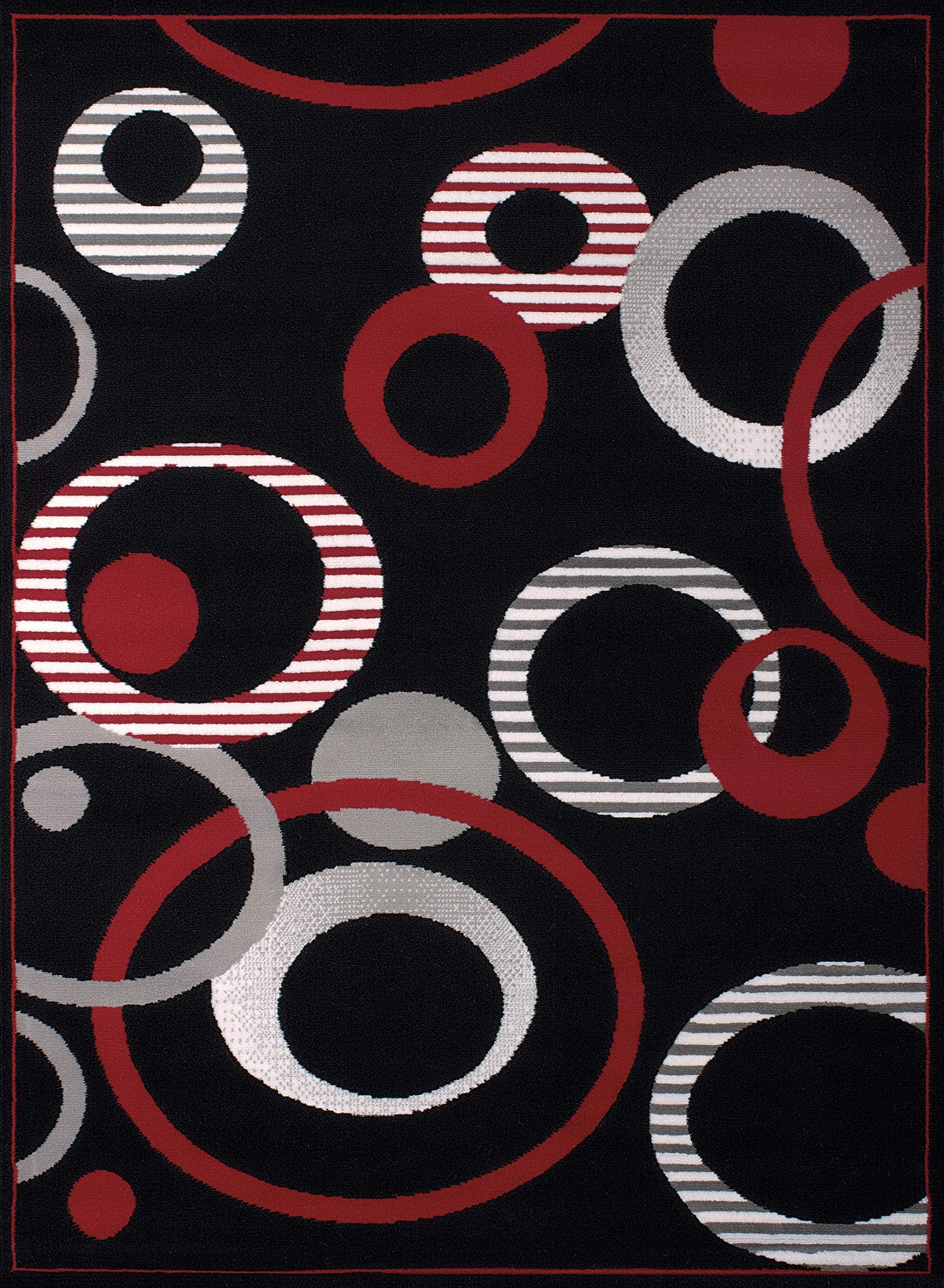 United Weavers of America Dallas Hip Hop Rug – 7 ft. 10 in. x 10 ft. 6 in. Black, Area Rug with Jute Backing, Circular Geometric Design
