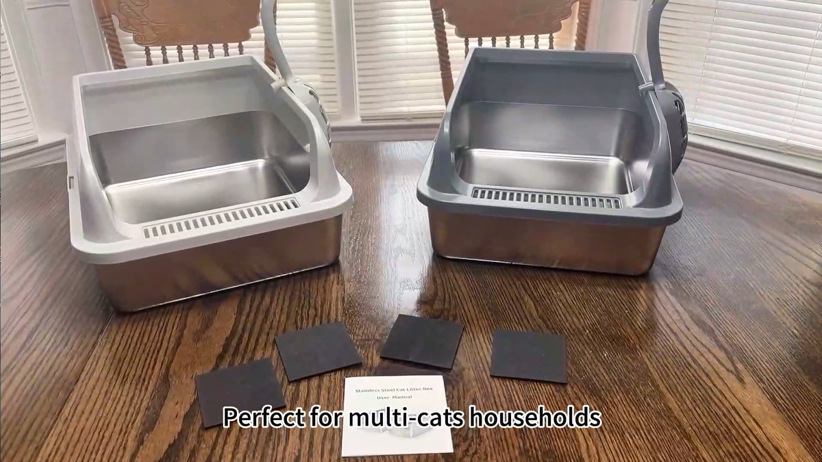 Stainless Steel Cat Litter Box for Kittens, 2 Pack Metal Kitty Litter Box with Scoop, Easy to Clean, No Stains, Anti-Leakage -Small (17.2" L x13.2 W x10.3 H) - image 7